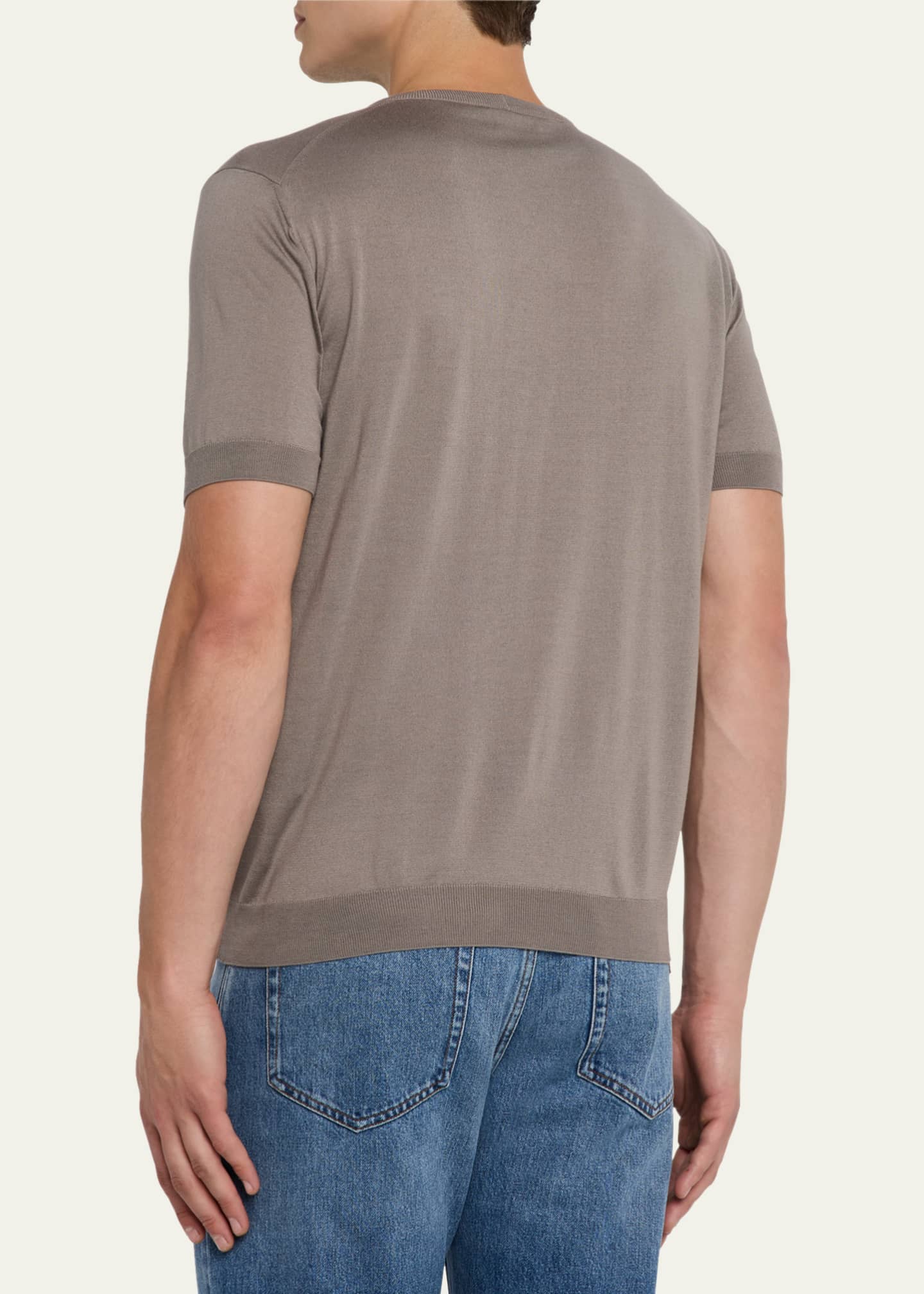Giorgio Armani Men's Silk and Cotton Short-Sleeve Crewneck Sweater Image 3 of 5