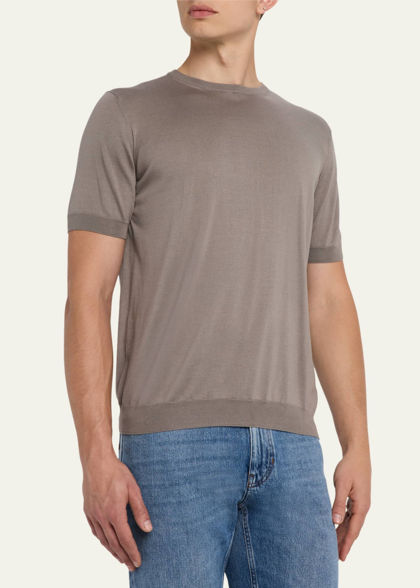 Giorgio Armani Men's Silk and Cotton Short-Sleeve Crewneck Sweater Image 4 of 5