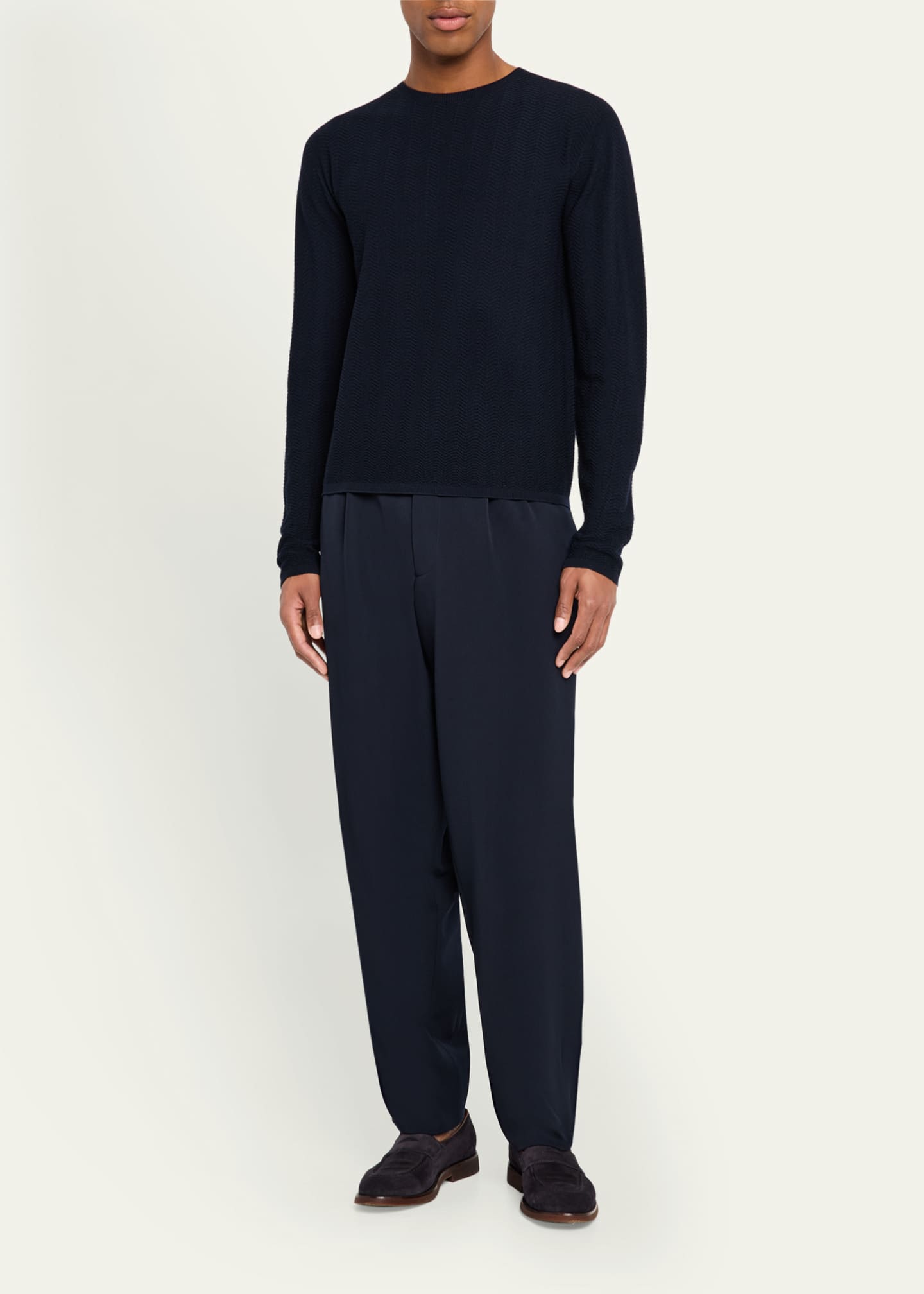 Giorgio Armani Men's Chevron Knit Crewneck Sweater Image 2 of 5