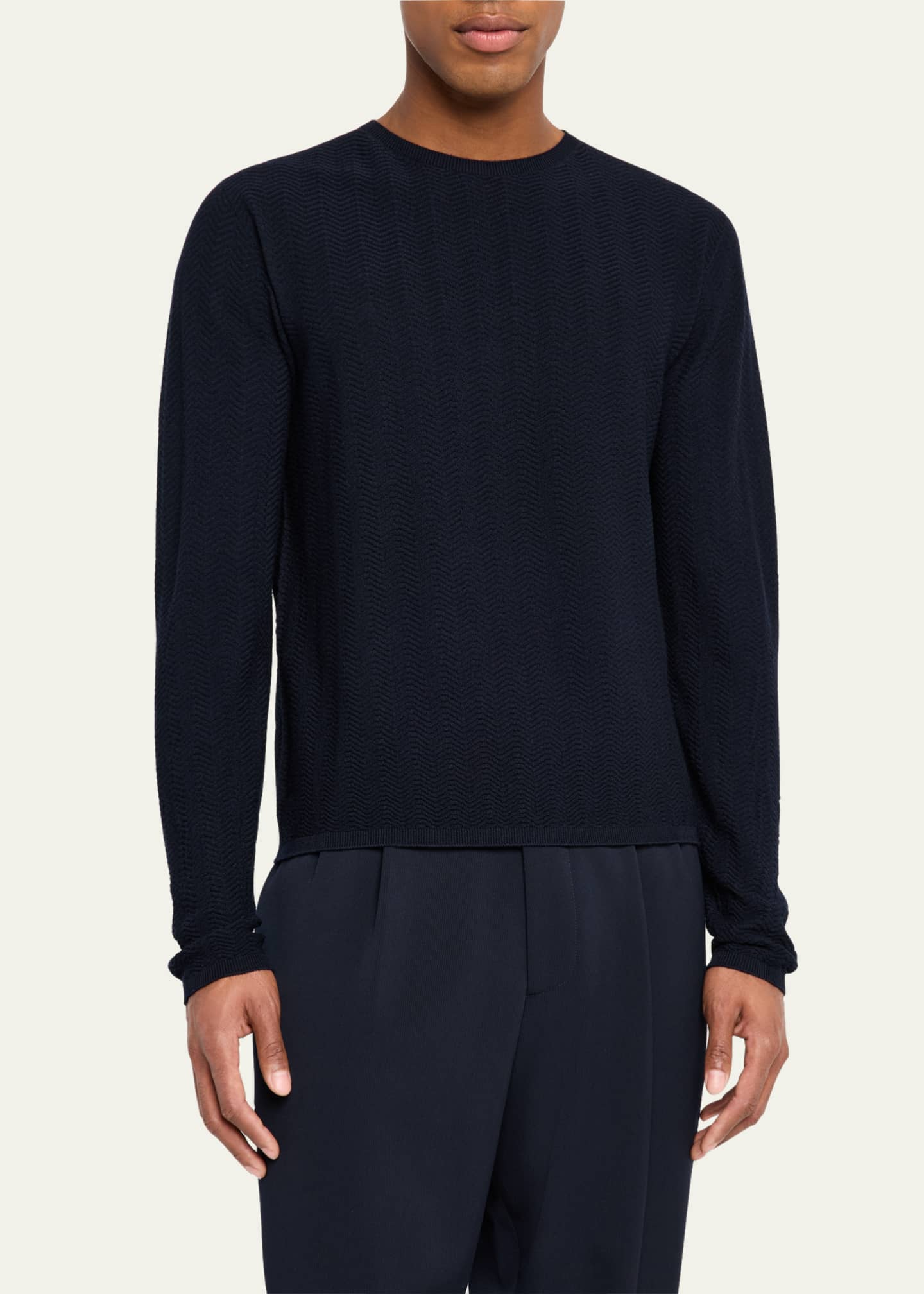 Giorgio Armani Men's Chevron Knit Crewneck Sweater Image 4 of 5