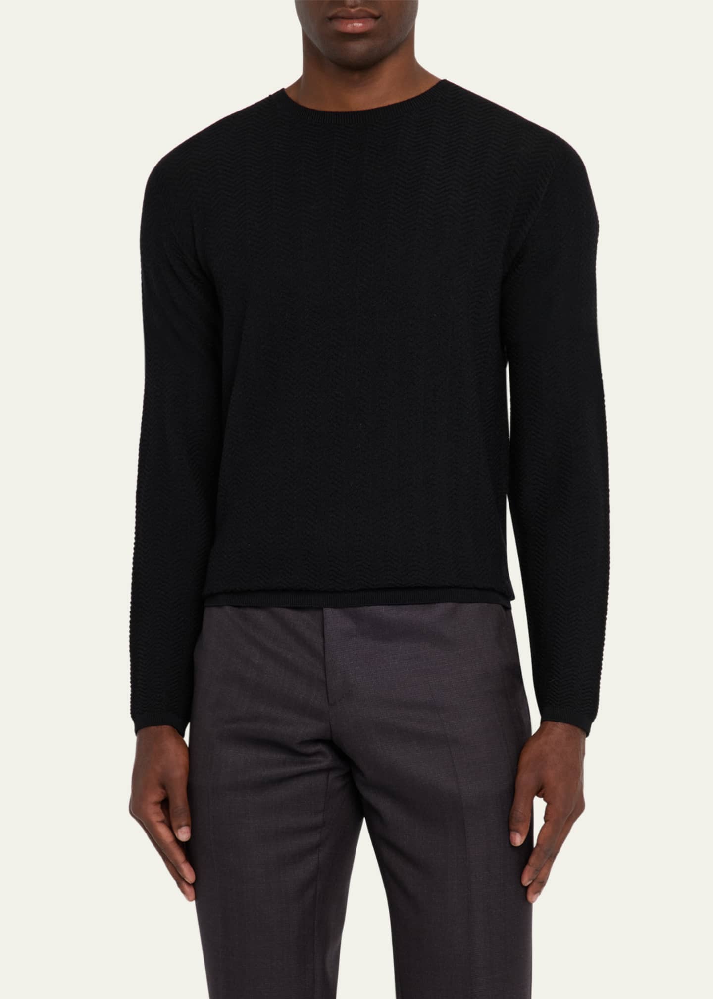 Giorgio Armani Men's Chevron Stitch Crewneck Sweater Image 4 of 5