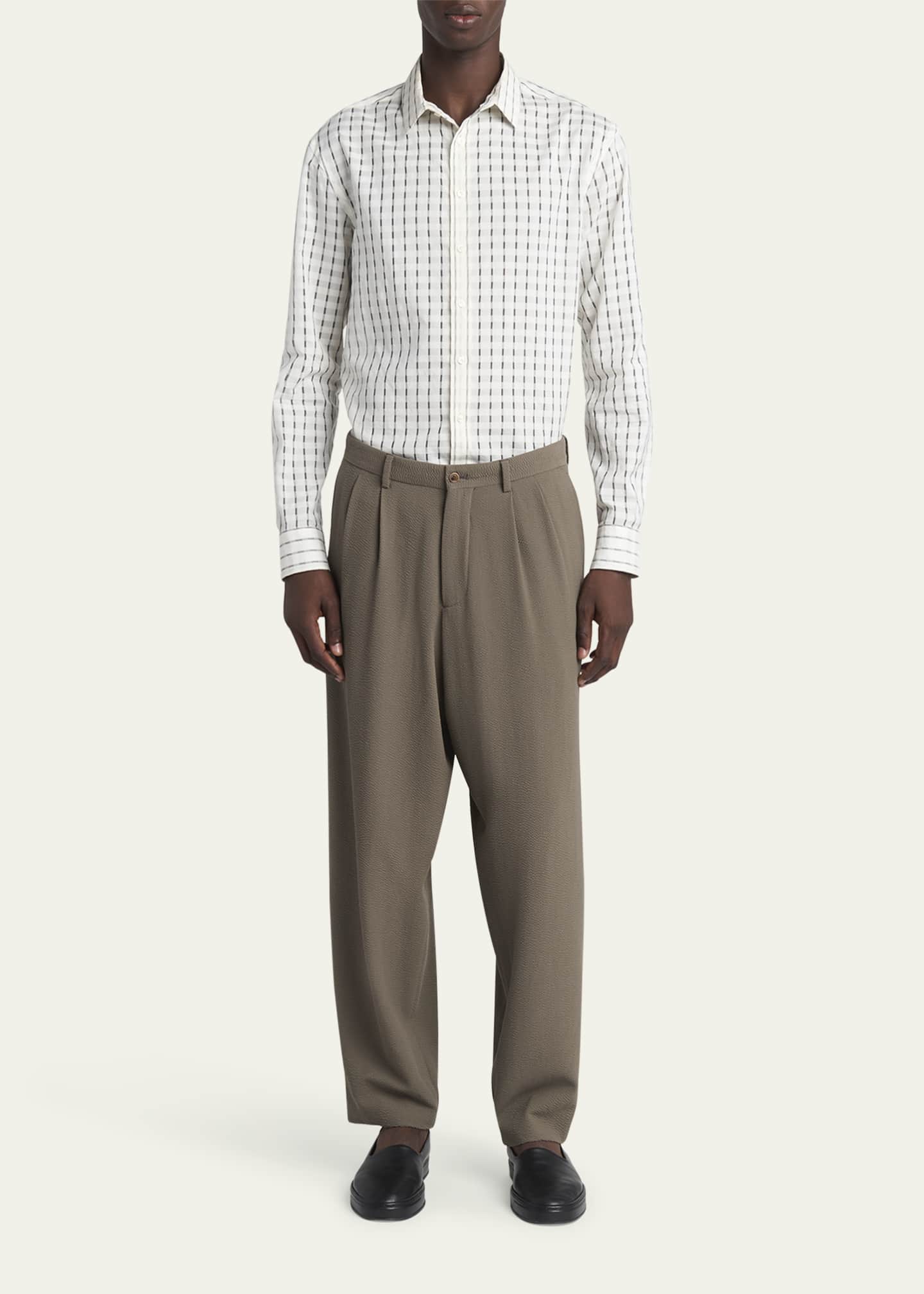 Giorgio Armani Men's Pleated Wool Stretch Seersucker Trousers Image 2 of 5