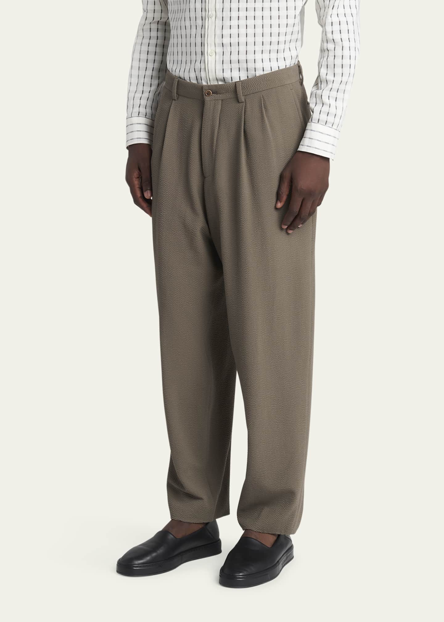 Giorgio Armani Men's Pleated Wool Stretch Seersucker Trousers Image 4 of 5
