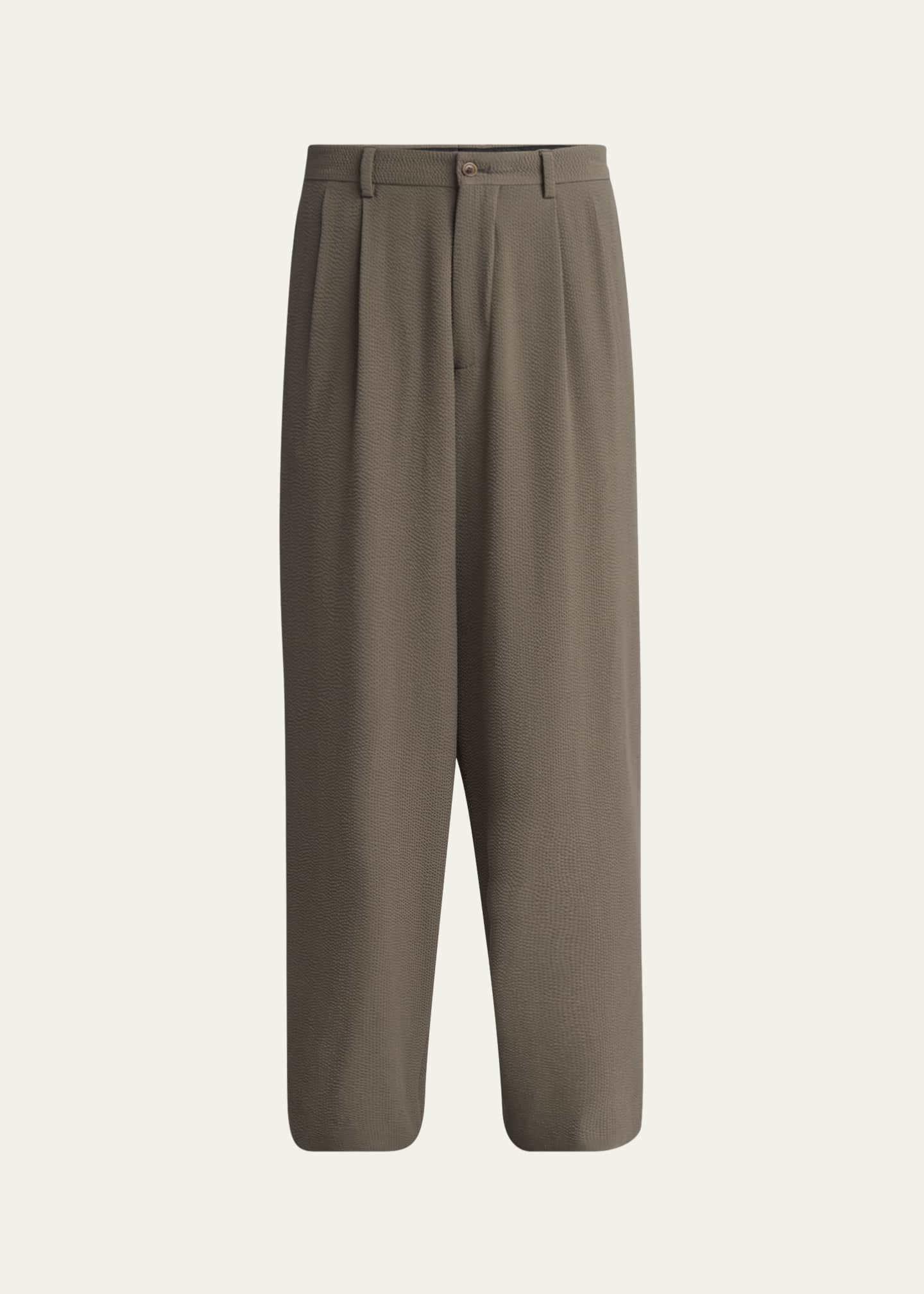 Giorgio Armani Men's Pleated Wool Stretch Seersucker Trousers Image 1 of 5