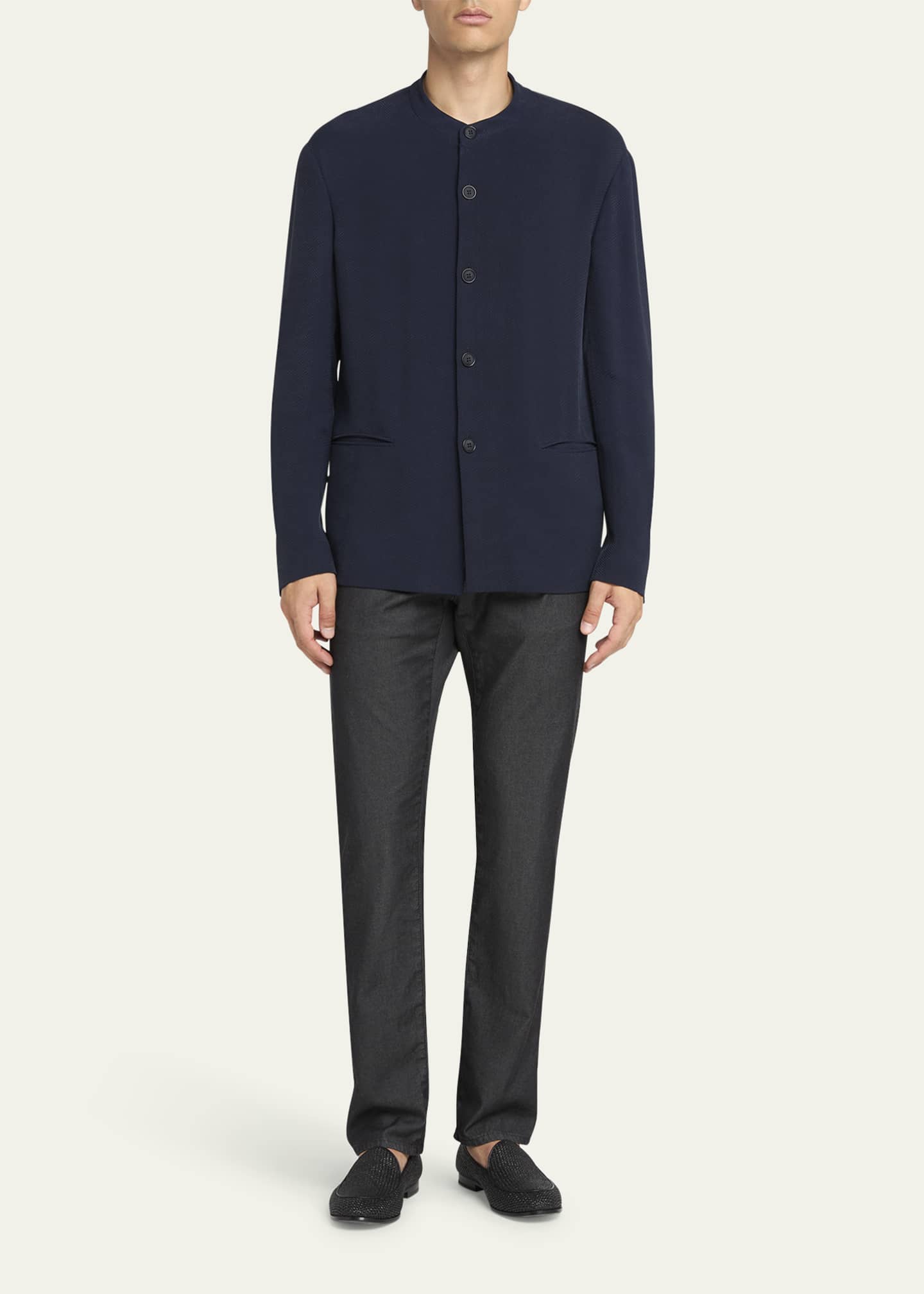 Giorgio Armani Men's Cupro and Viscose Blend Nehru Collar Jacket Image 2 of 5