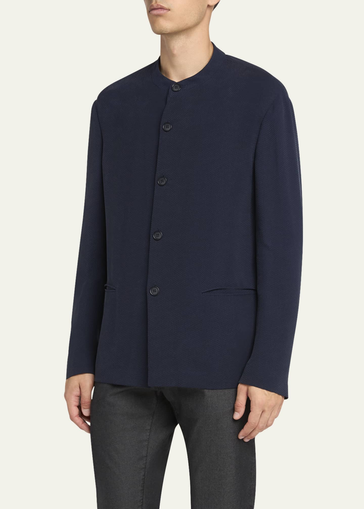 Giorgio Armani Men's Cupro and Viscose Blend Nehru Collar