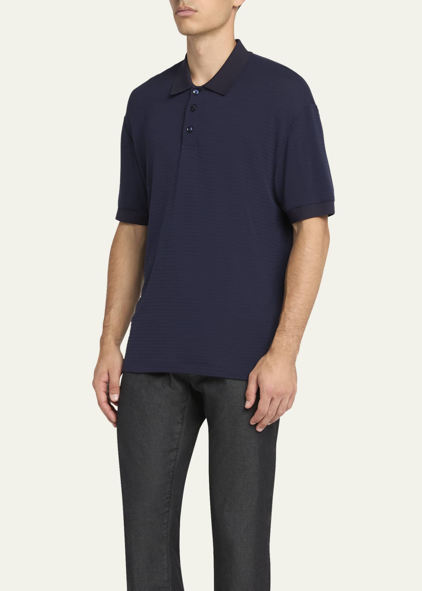 Giorgio Armani Men's Striped Stitch Polo Shirt Image 4 of 5