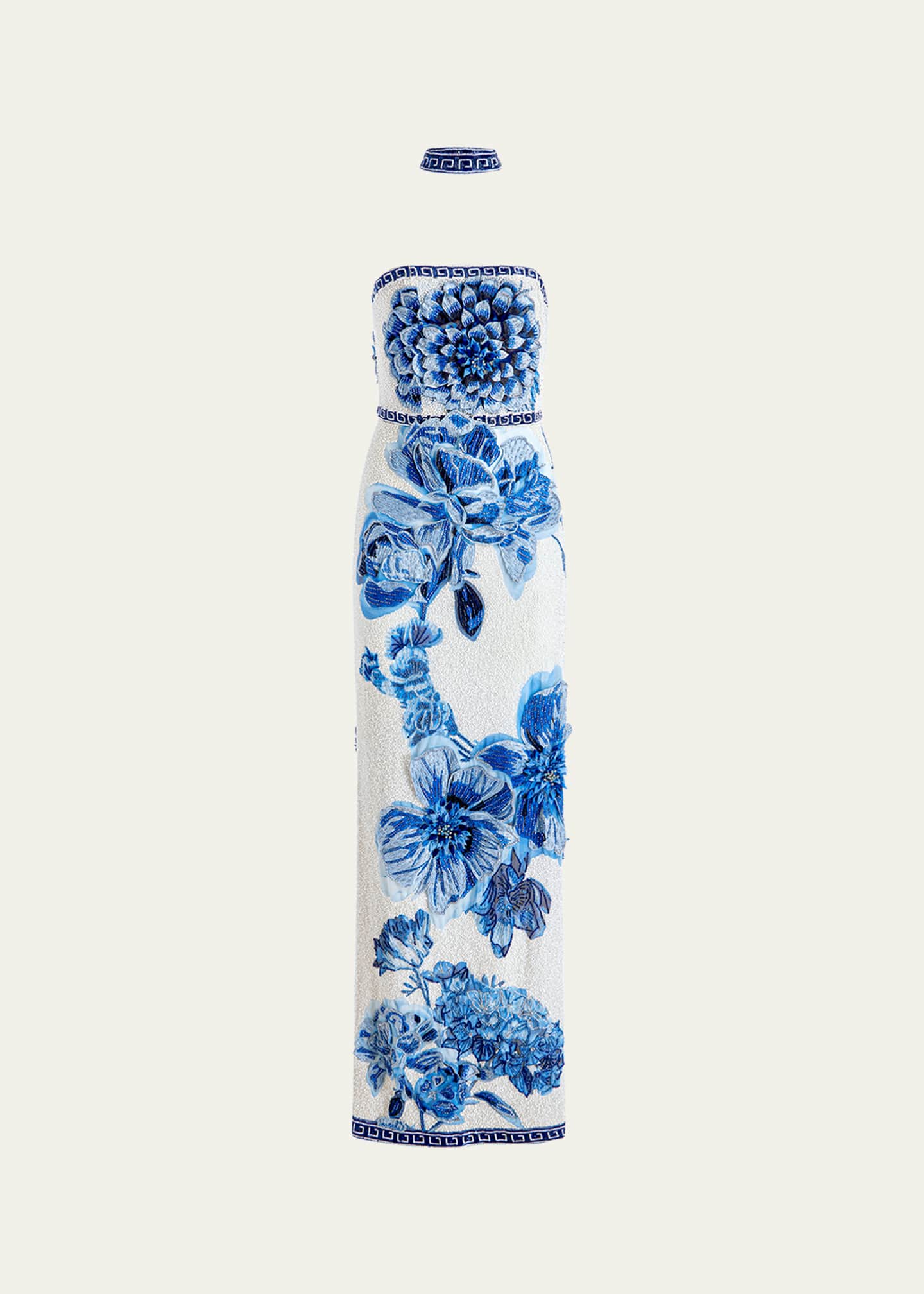 Alice + Olivia Georgie Embellished Strapless High Slit Gown with Collar Image 1 of 5