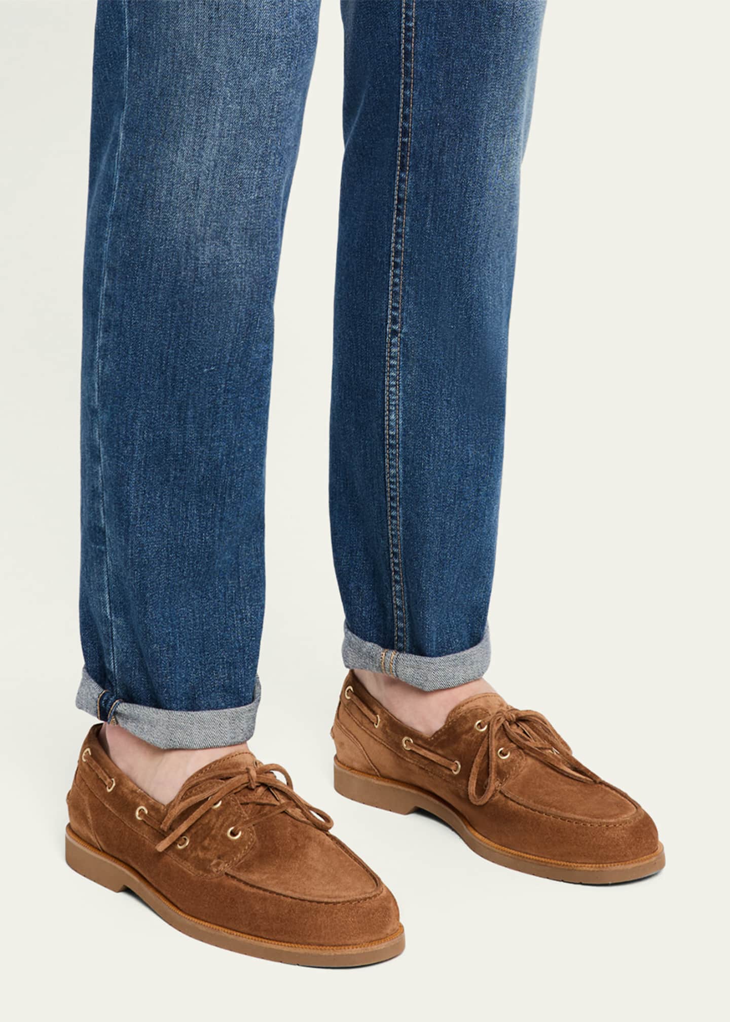 Brunello Cucinelli Men's Suede Boat Shoes Image 2 of 6