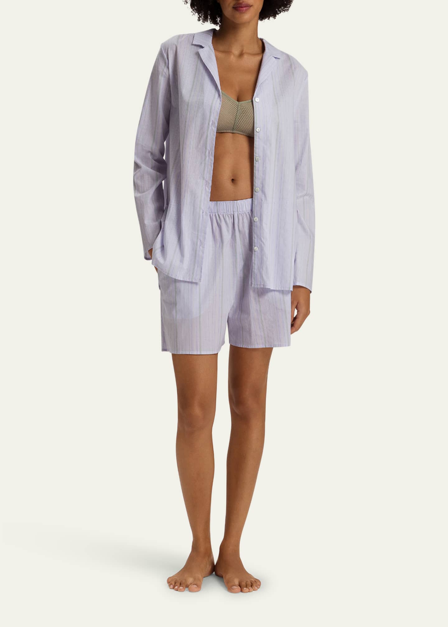 Hanro Striped Woven Cotton Sleep Shirt Image 2 of 4