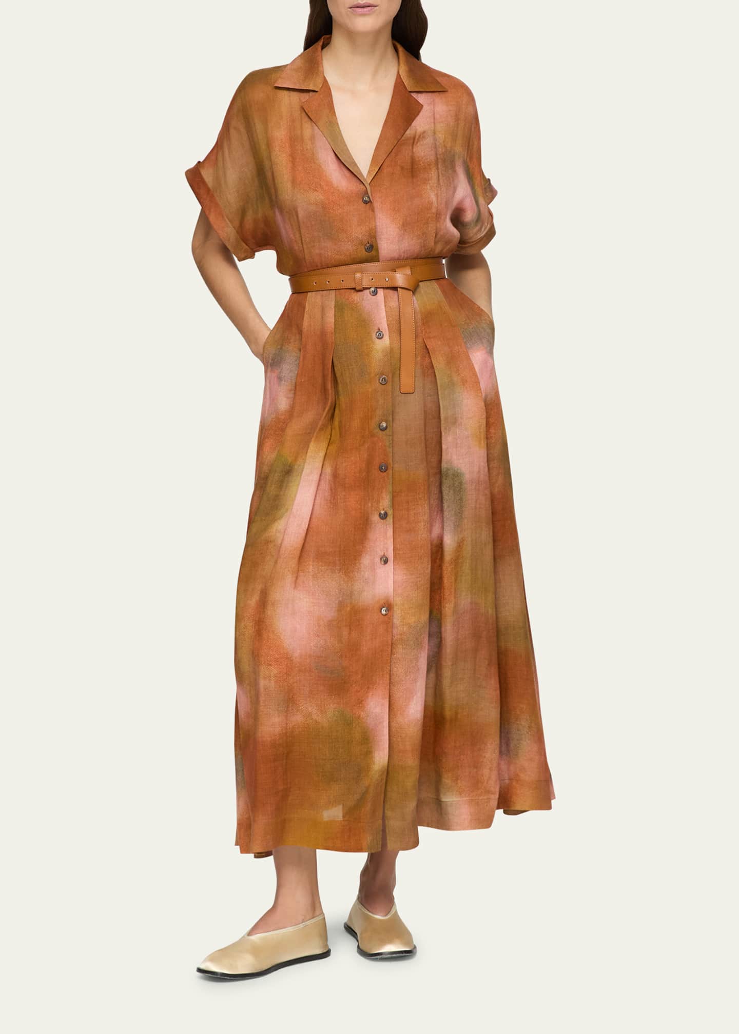 Lafayette 148 New York Notch-Lapel Belted Maxi Shirtdress Image 2 of 4