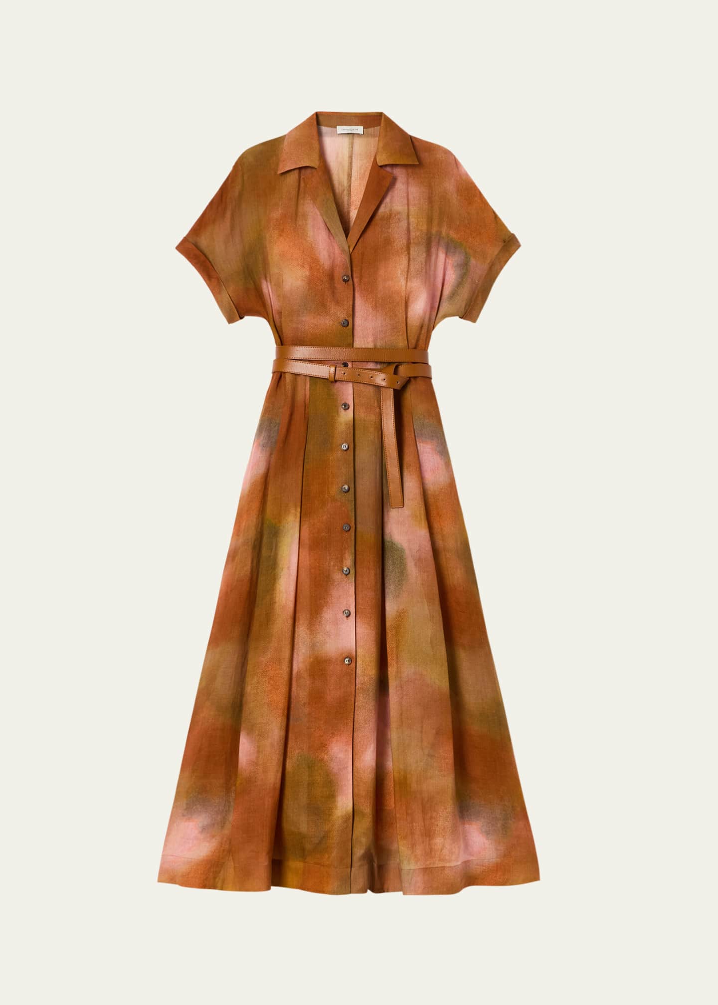 Lafayette 148 New York Notch-Lapel Belted Maxi Shirtdress Image 1 of 4