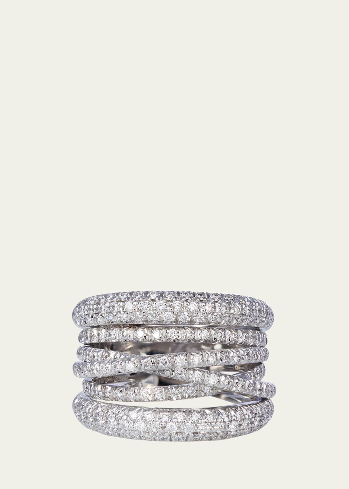 Sidney Garber 18K White Gold Diamond Scribble Band Ring