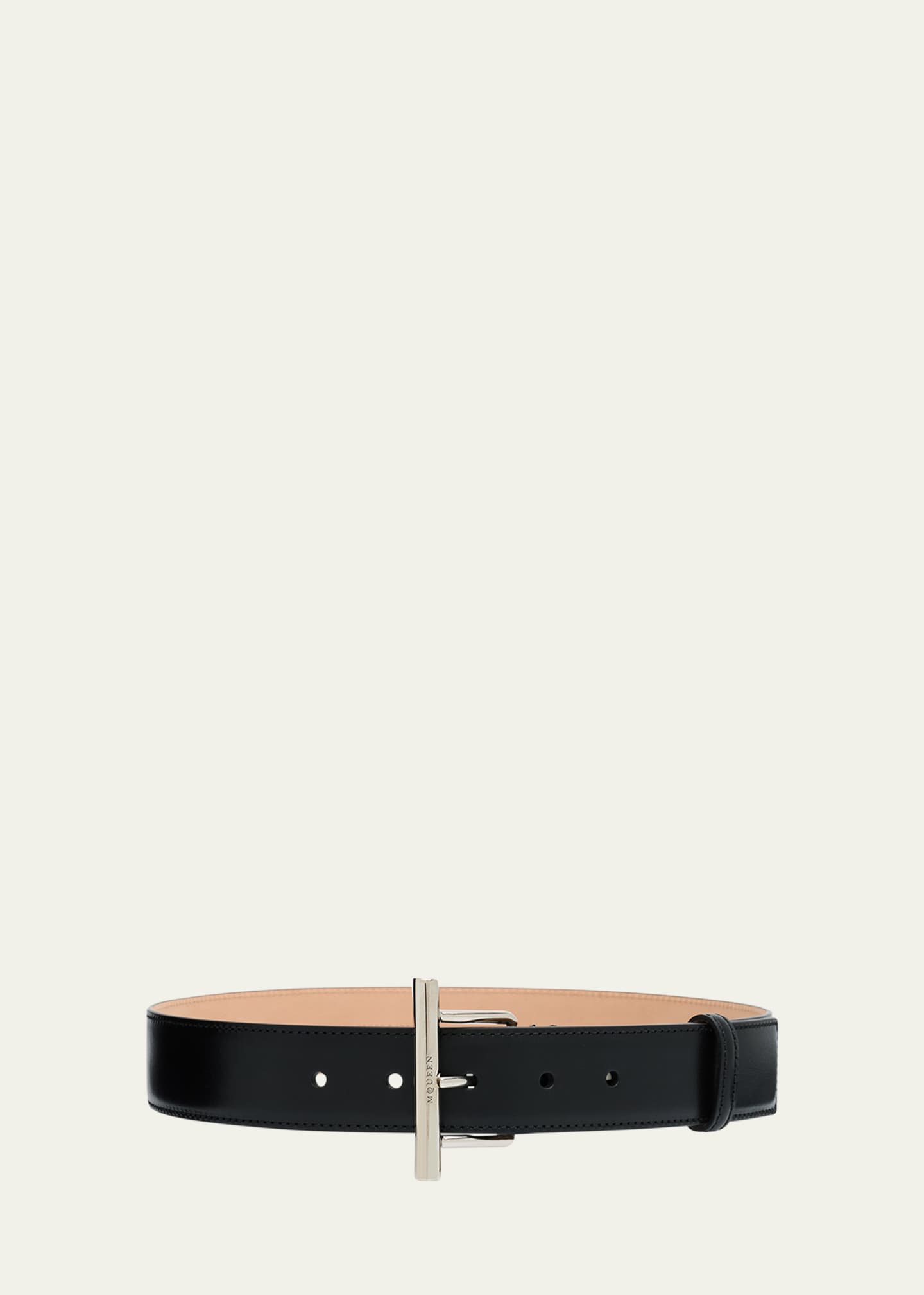 McQueen T-Bar Skinny Leather Belt Image 1 of 2