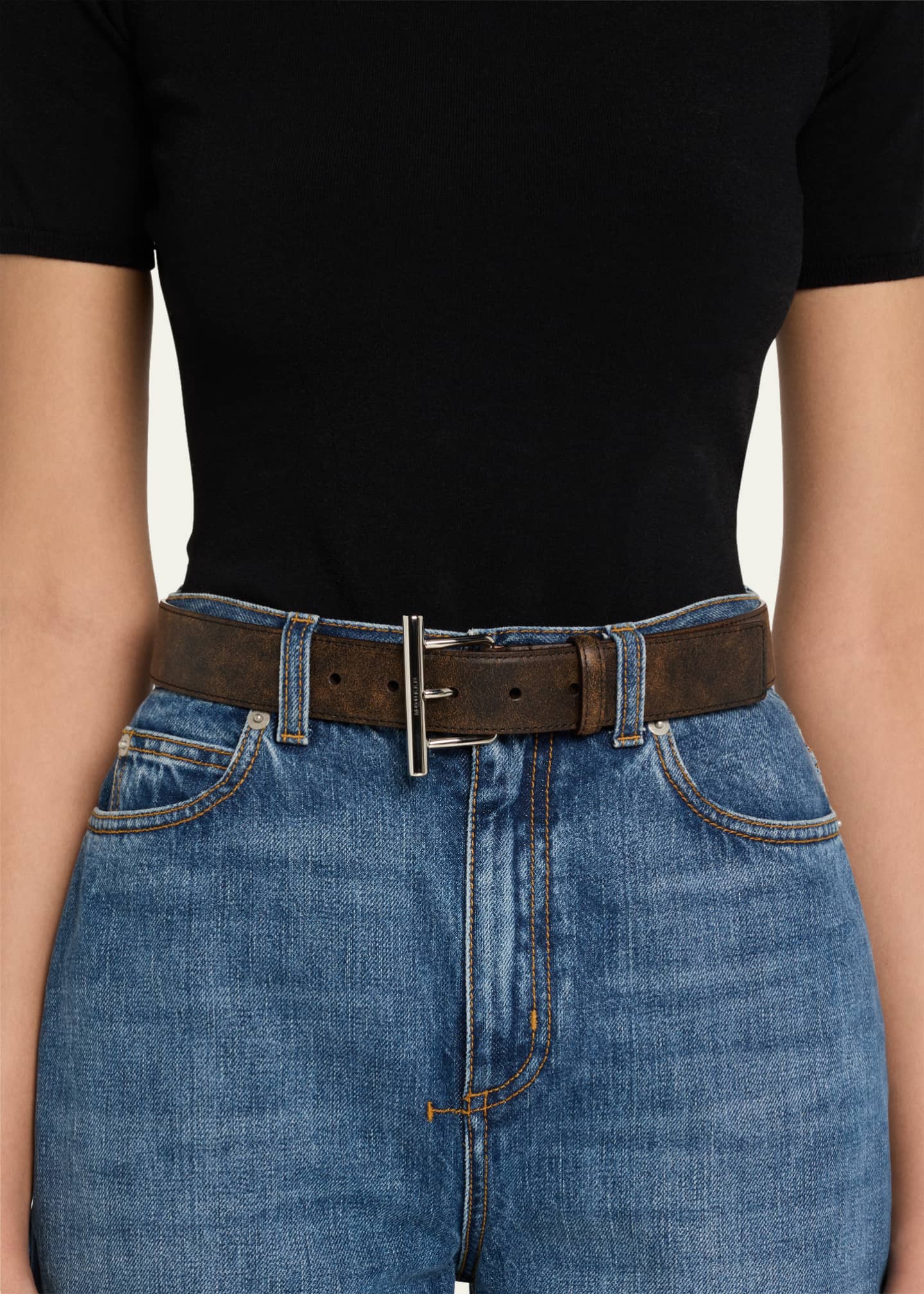 McQueen T-Bar Skinny Leather Belt Image 2 of 2