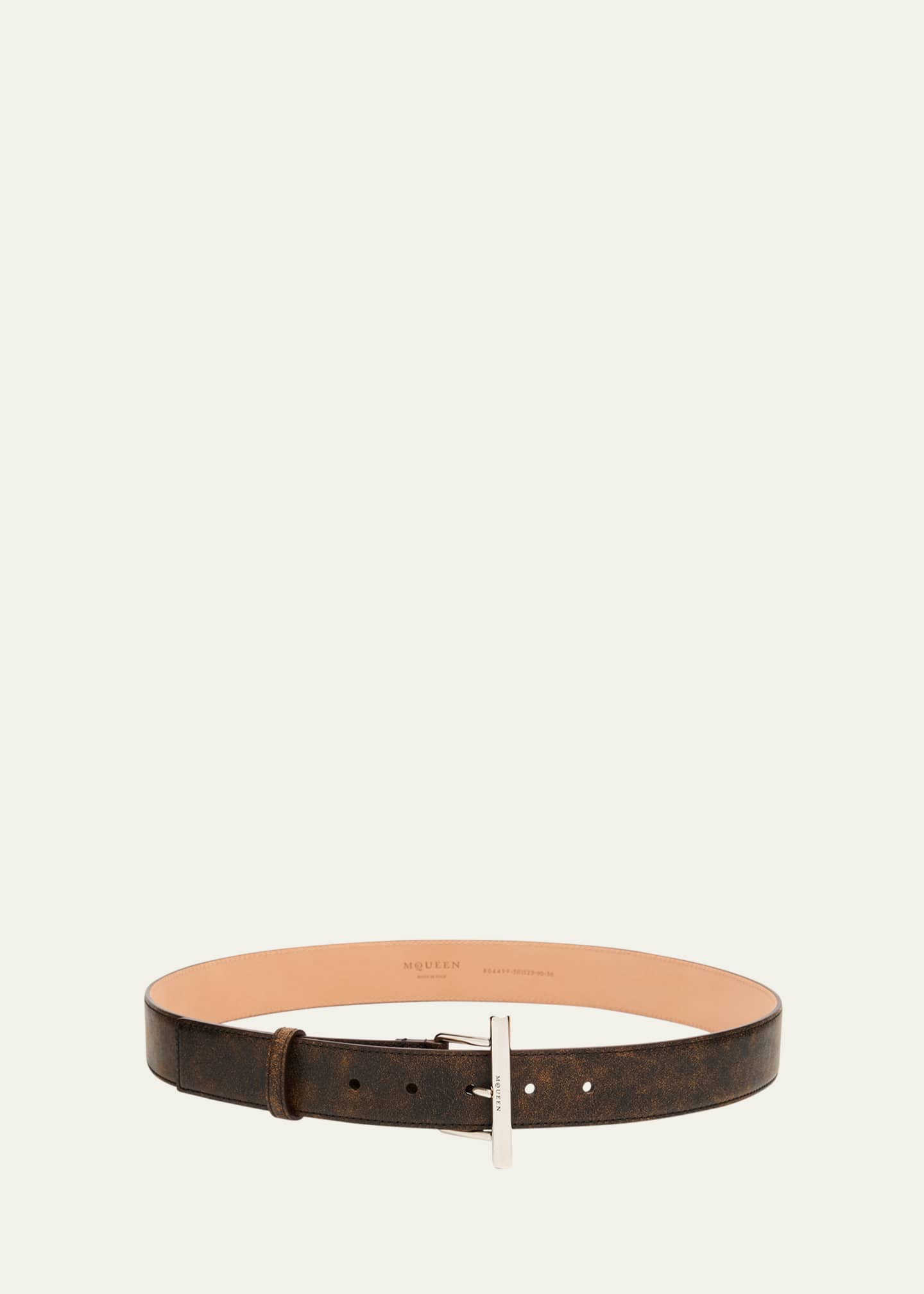 McQueen T-Bar Skinny Leather Belt Image 1 of 2