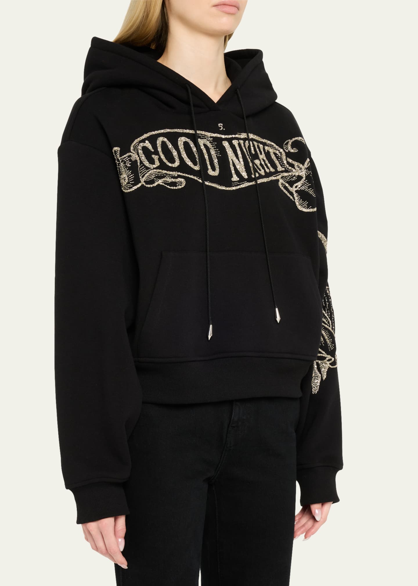 Wiederhoeft Good Night Embroidered Cropped Hoodie Image 4 of 5