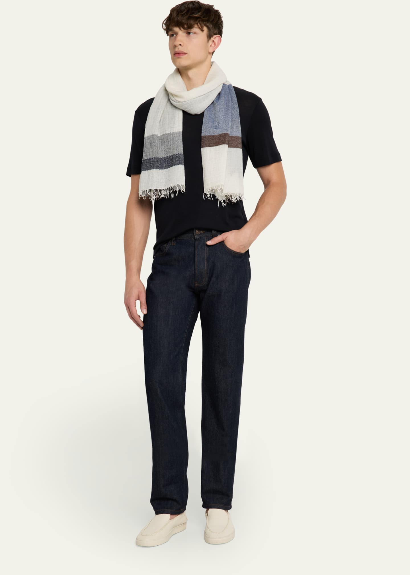Begg x Co Men's Cashmere and Silk Check Scarf Image 2 of 4