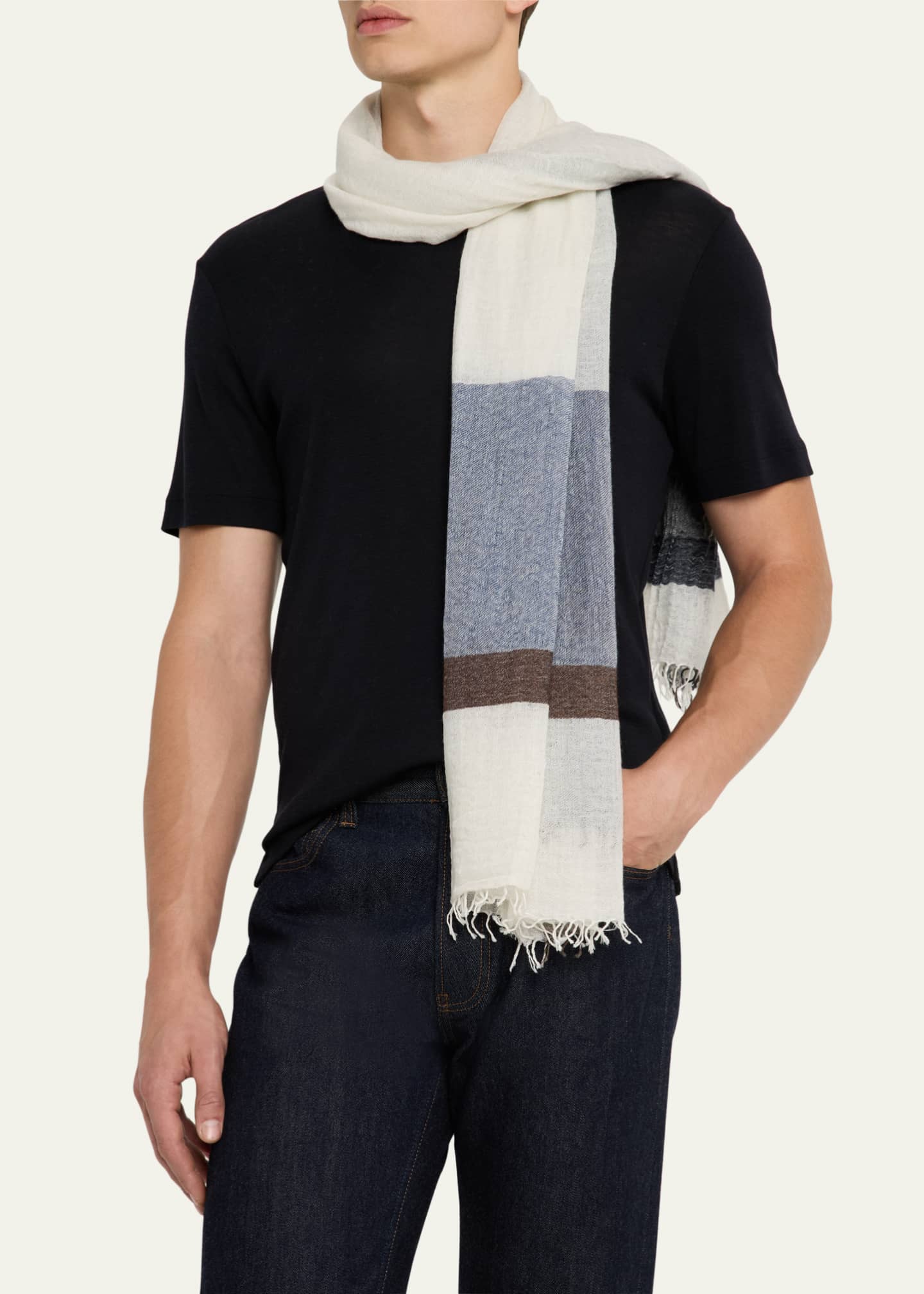 Begg x Co Men's Cashmere and Silk Check Scarf Image 3 of 4