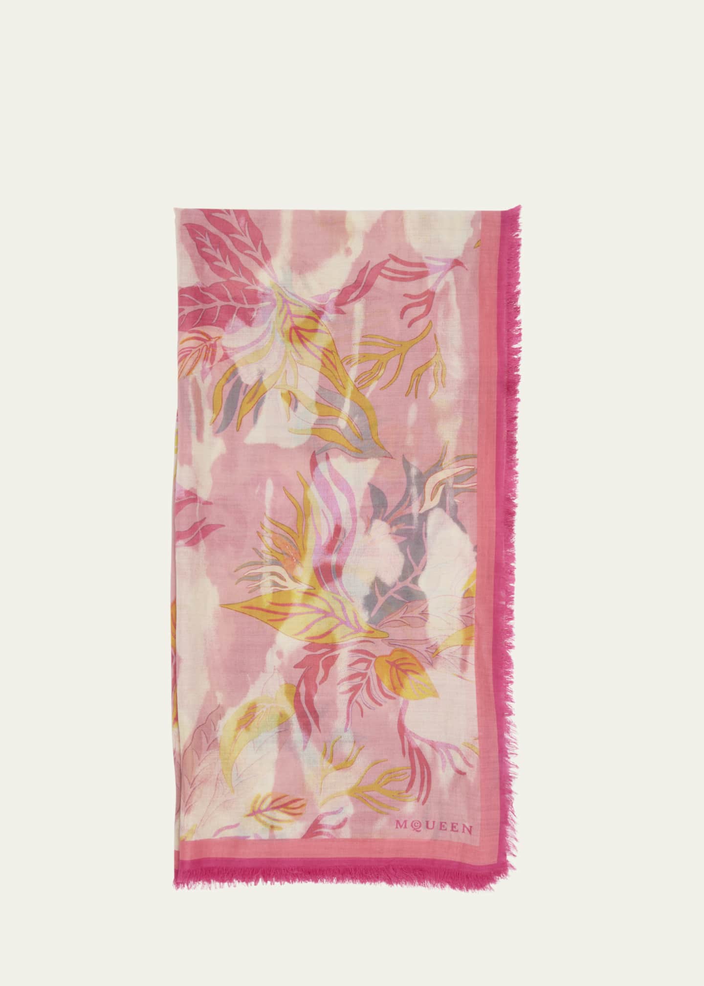 McQueen Hawaiin-Inspired Floral-Print Silk Scarf Image 1 of 4
