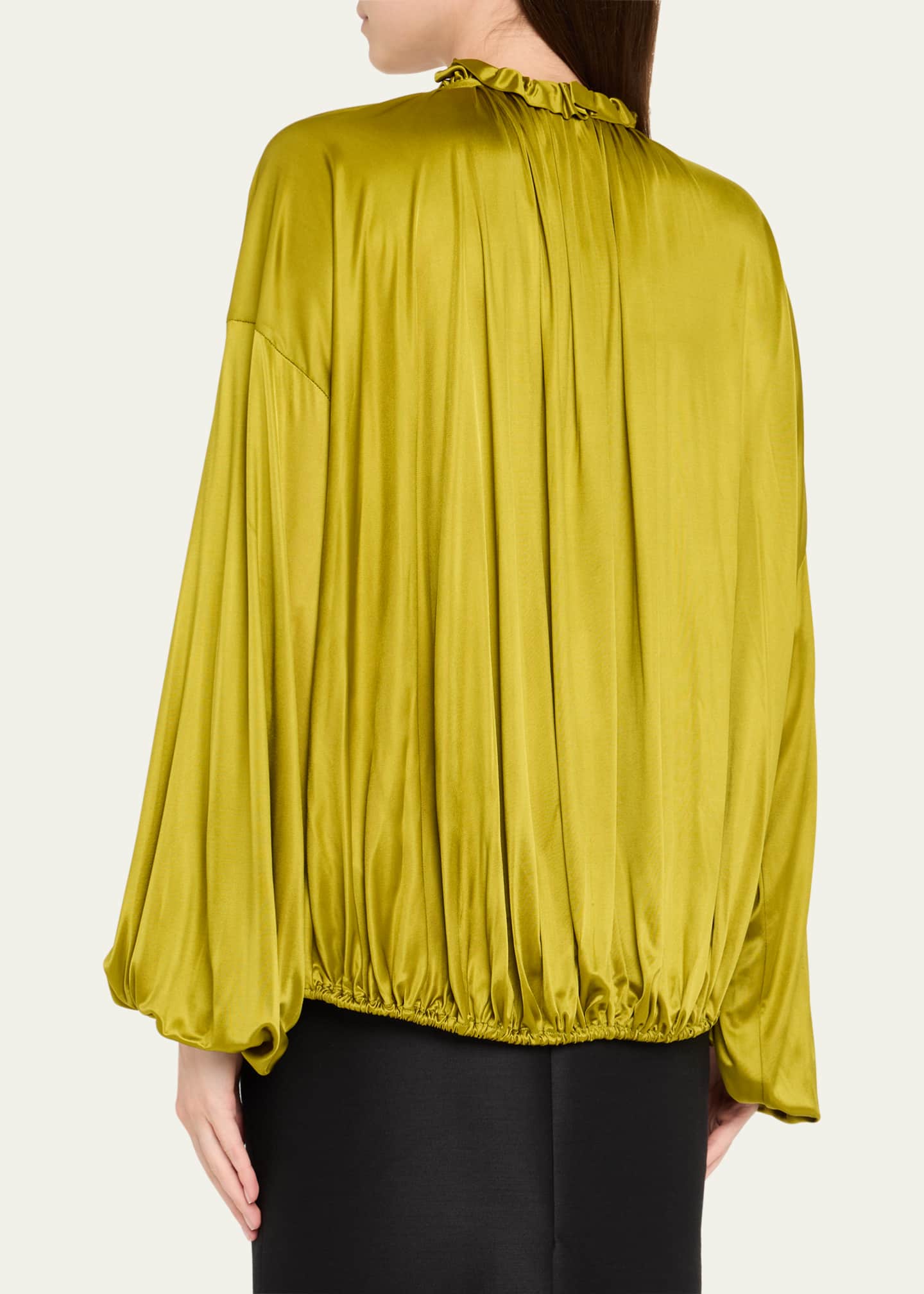 Saint Laurent Ruffle Collar Drawstring Satin Blouse Image 3 of 5