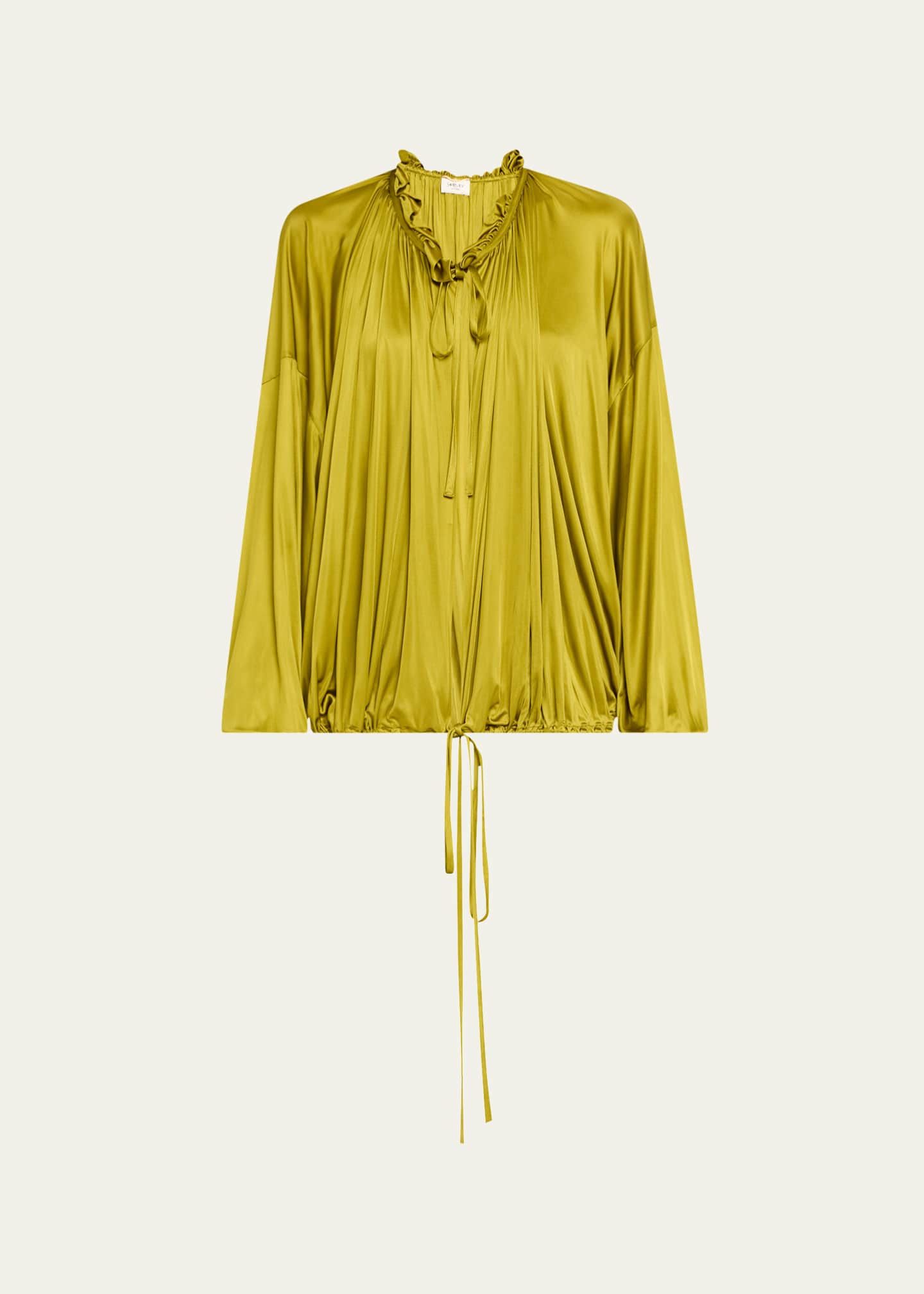 Saint Laurent Ruffle Collar Drawstring Satin Blouse Image 1 of 5