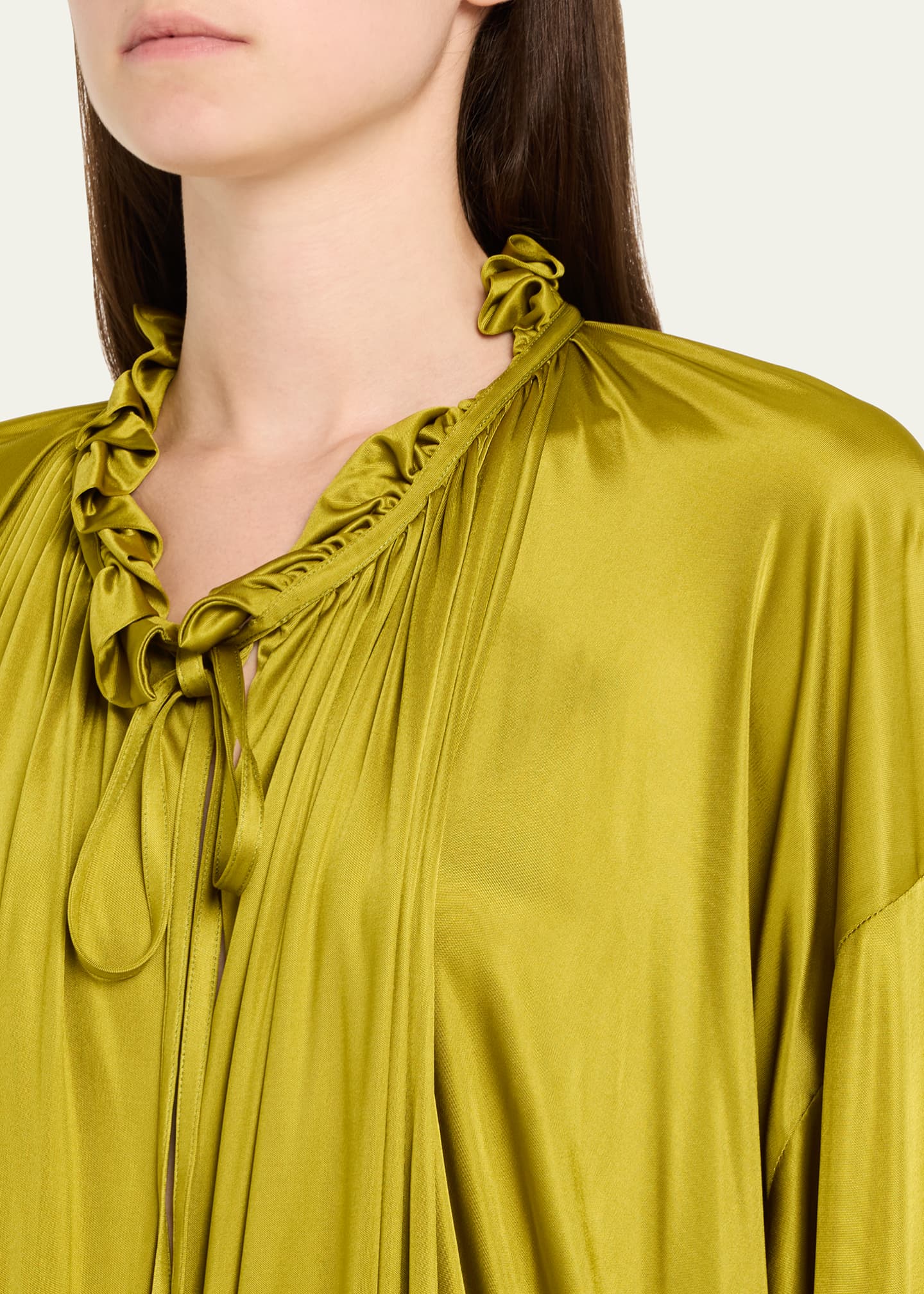 Saint Laurent Ruffle Collar Drawstring Satin Blouse Image 5 of 5