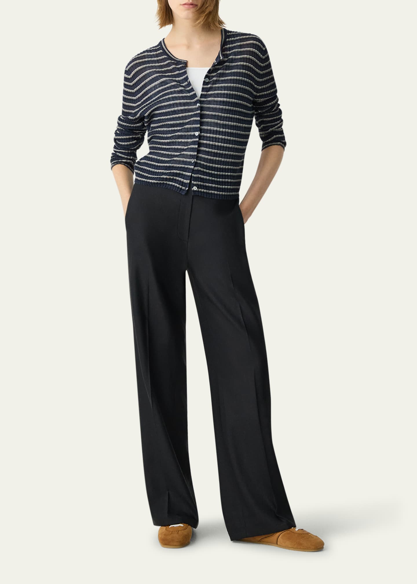 Theory Stripe Cropped Cardigan Image 2 of 5