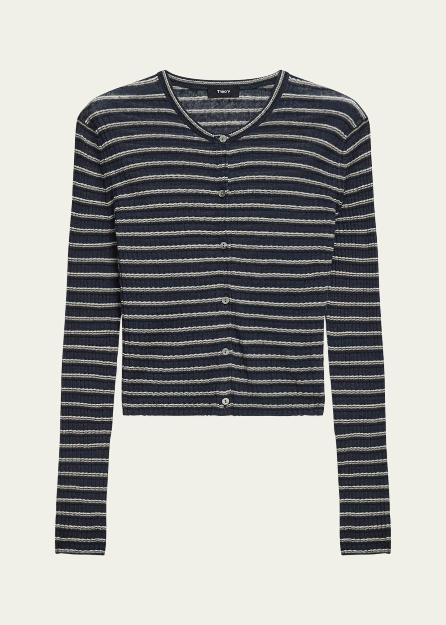 Theory Stripe Cropped Cardigan Image 1 of 5