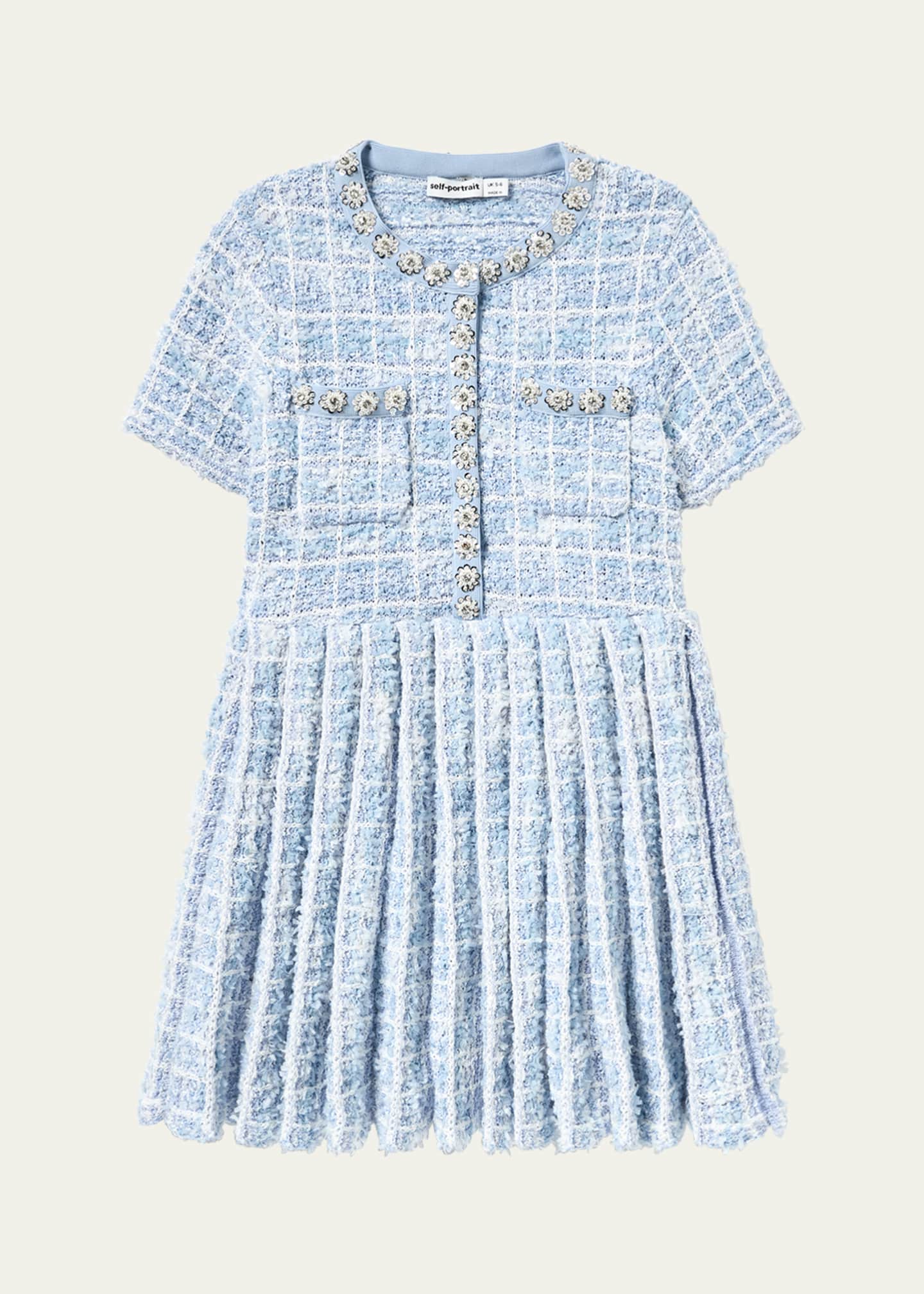 Self-Portrait Girl's Check-Print Embellished Boucle Dress, Size 3T-12 Image 1 of 2