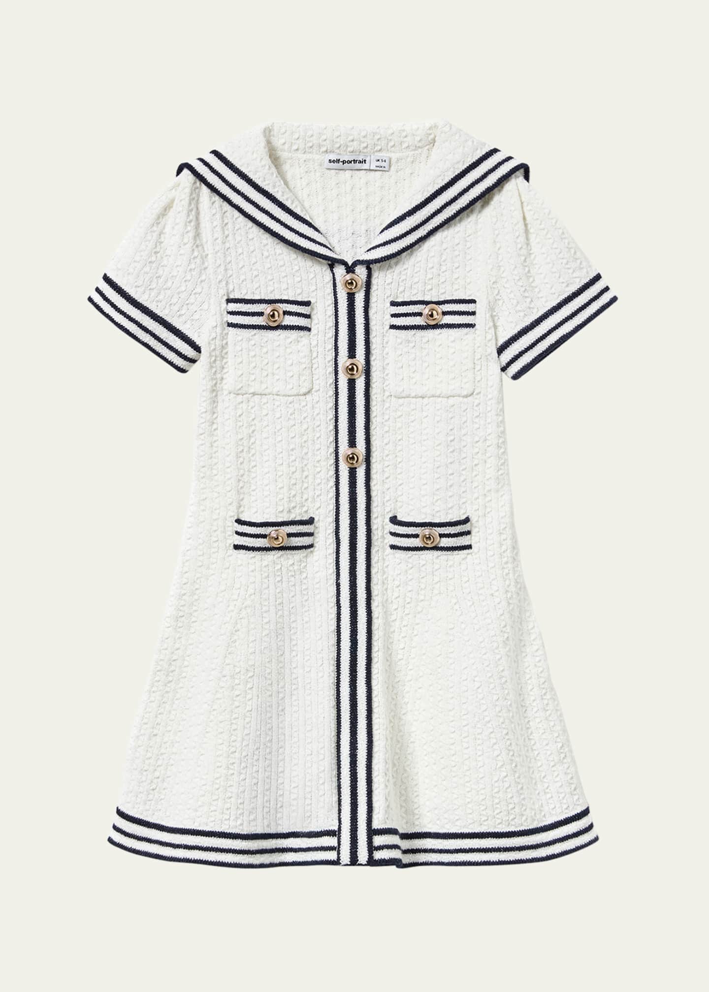 Self-Portrait Girl's Sailor Textured Knit Dress, Size 4-12 Image 1 of 2