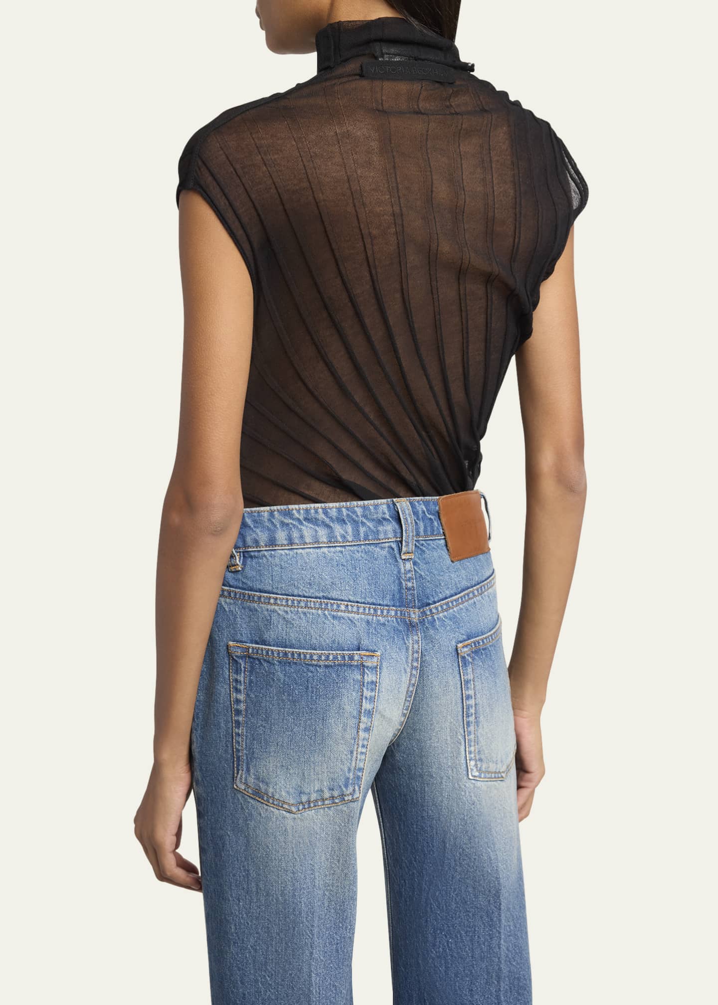 Victoria Beckham Draped Sleeveless High-Neck Ribbed Top Image 3 of 5