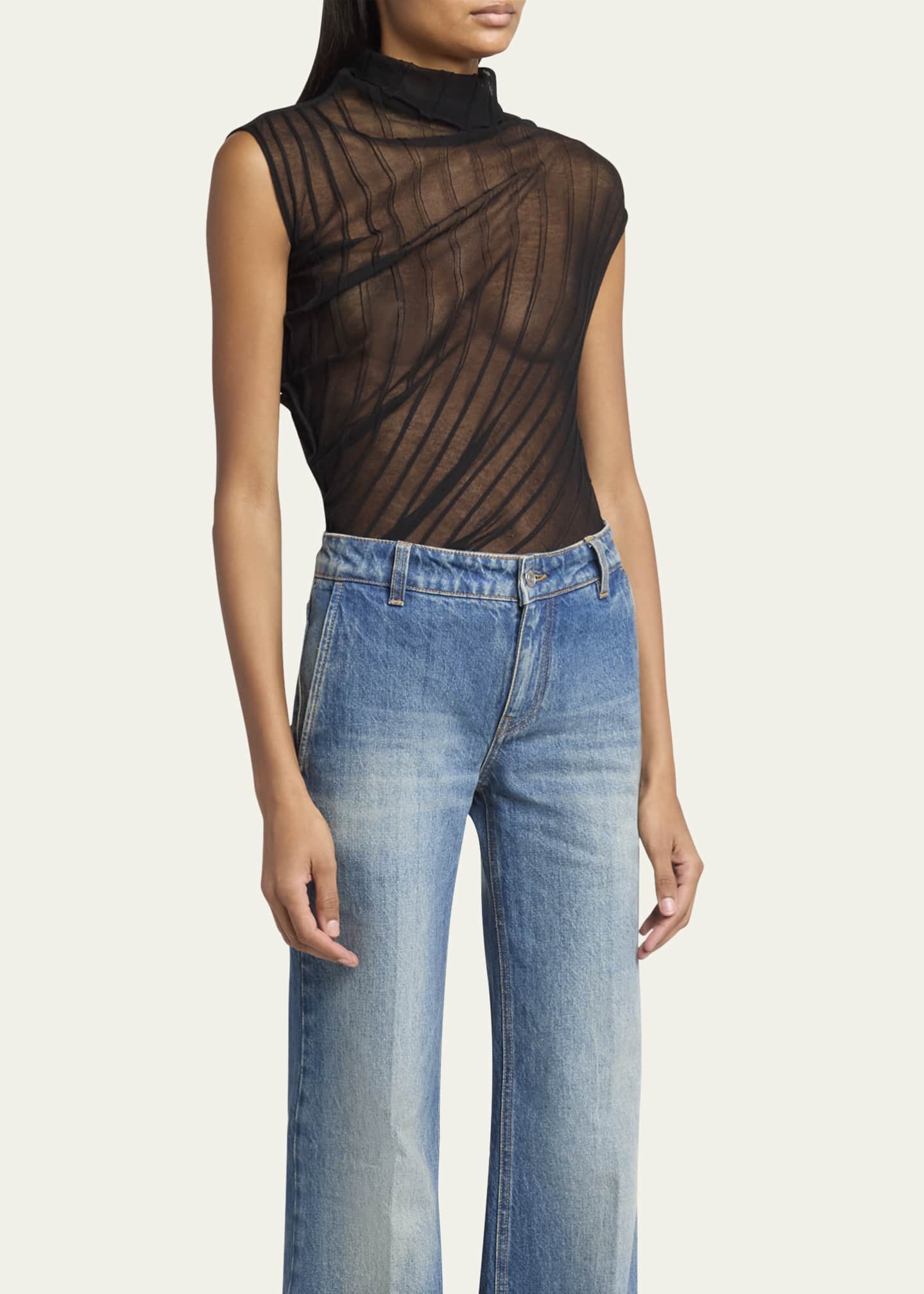 Victoria Beckham Draped Sleeveless High-Neck Ribbed Top Image 4 of 5