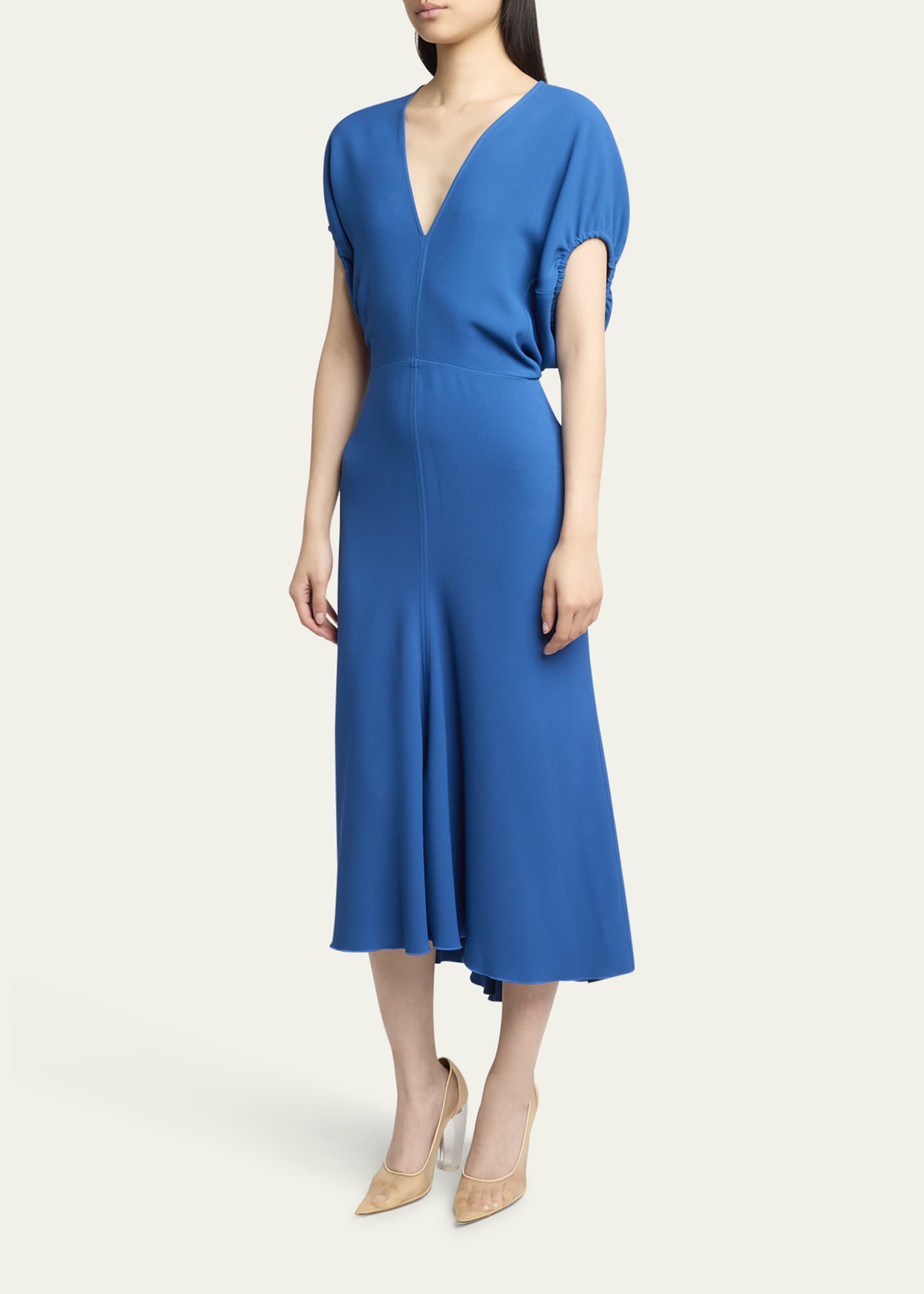 Victoria Beckham Blouson Short-Sleeve Midi Dress Image 4 of 5