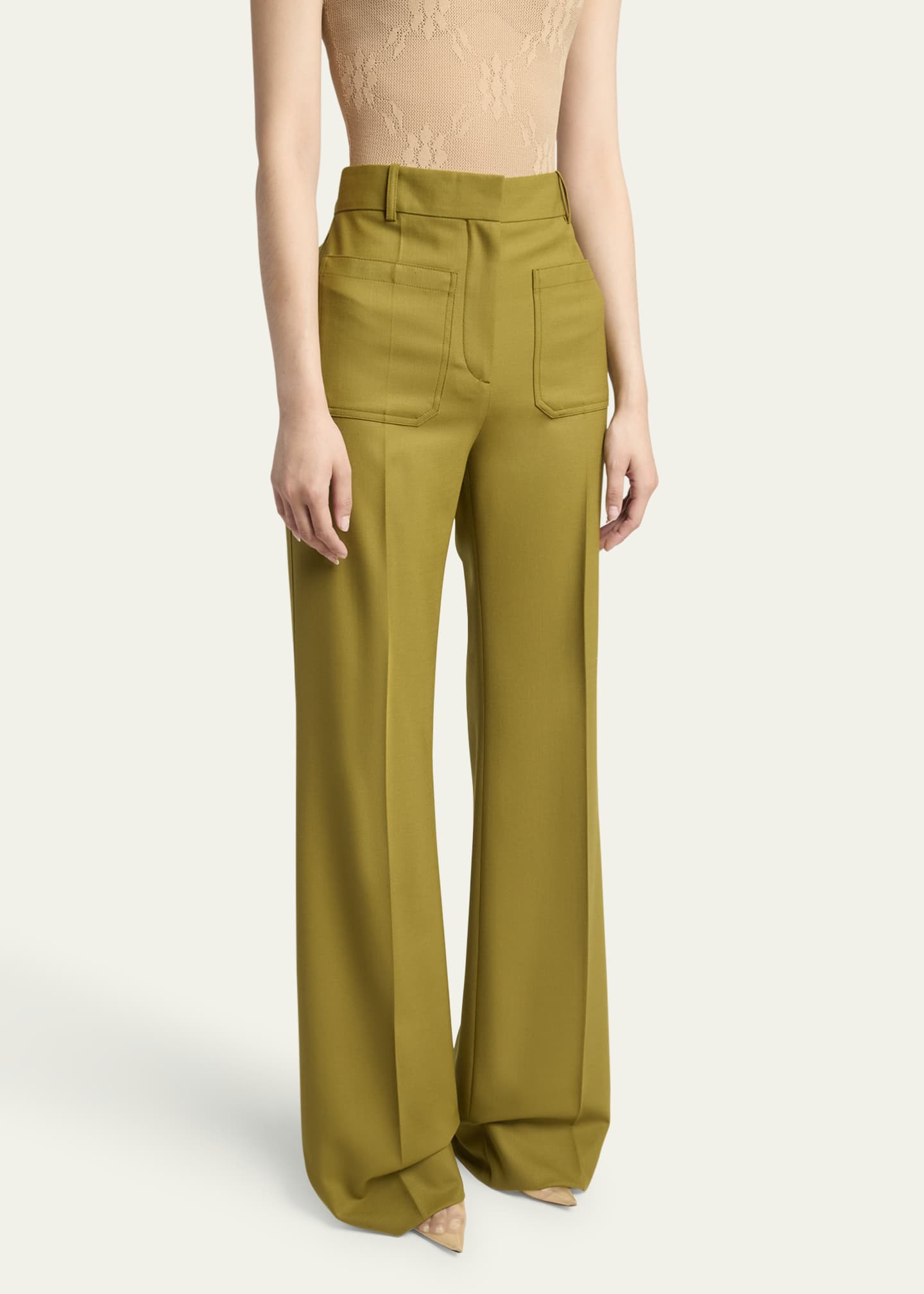 パンツ VICTORIA BECKHAM 'Wide Leg Kick' pants Green VICTORIA BECKHAM CROPPED KICK TROUSERS – Belinda International