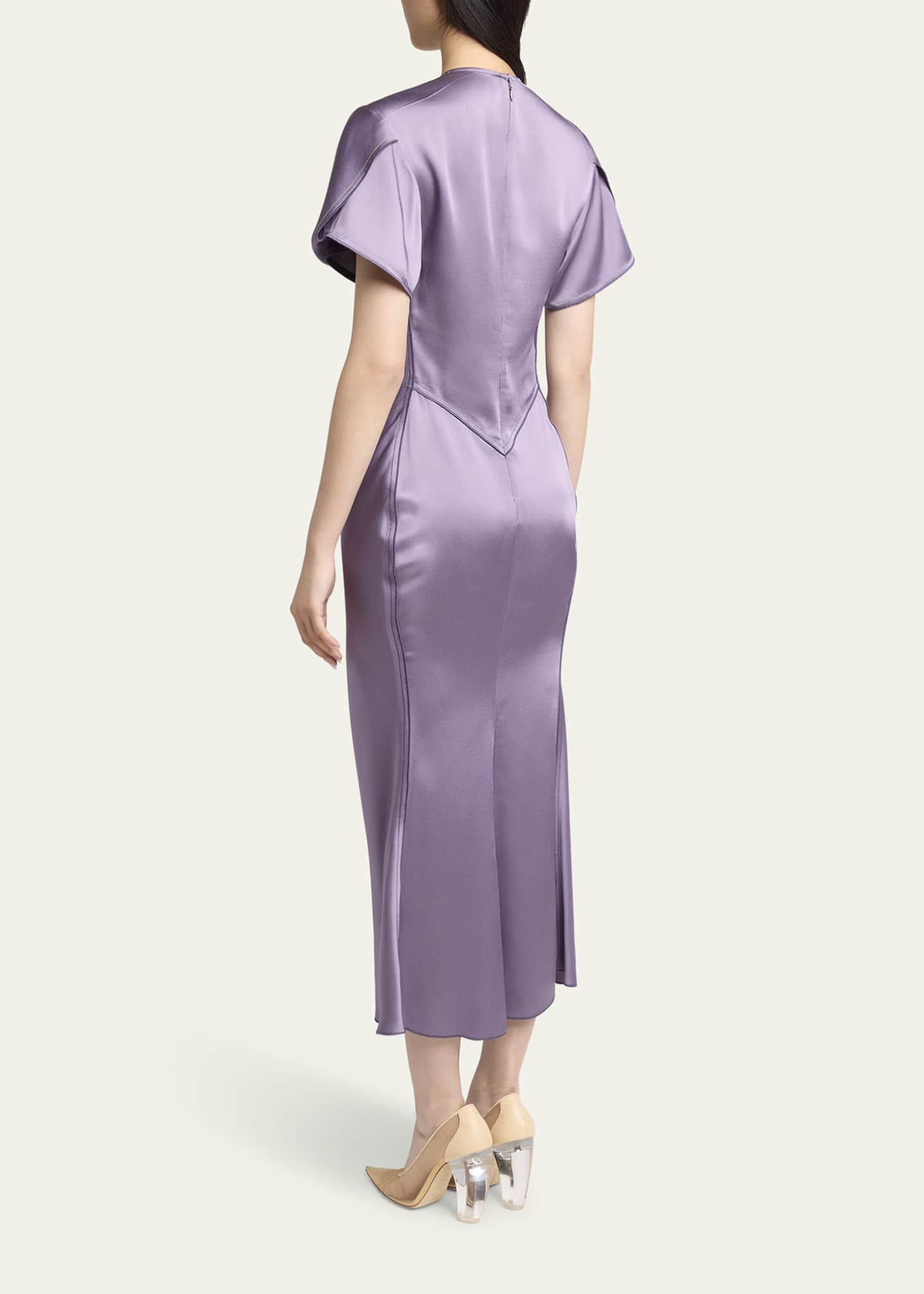 Victoria Beckham Gathered V-Neck Midi Dress Image 3 of 5