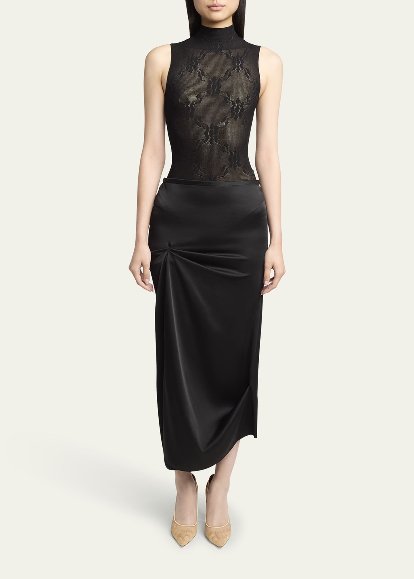 Victoria Beckham Draped Pleat Satin Midi Skirt Image 2 of 5