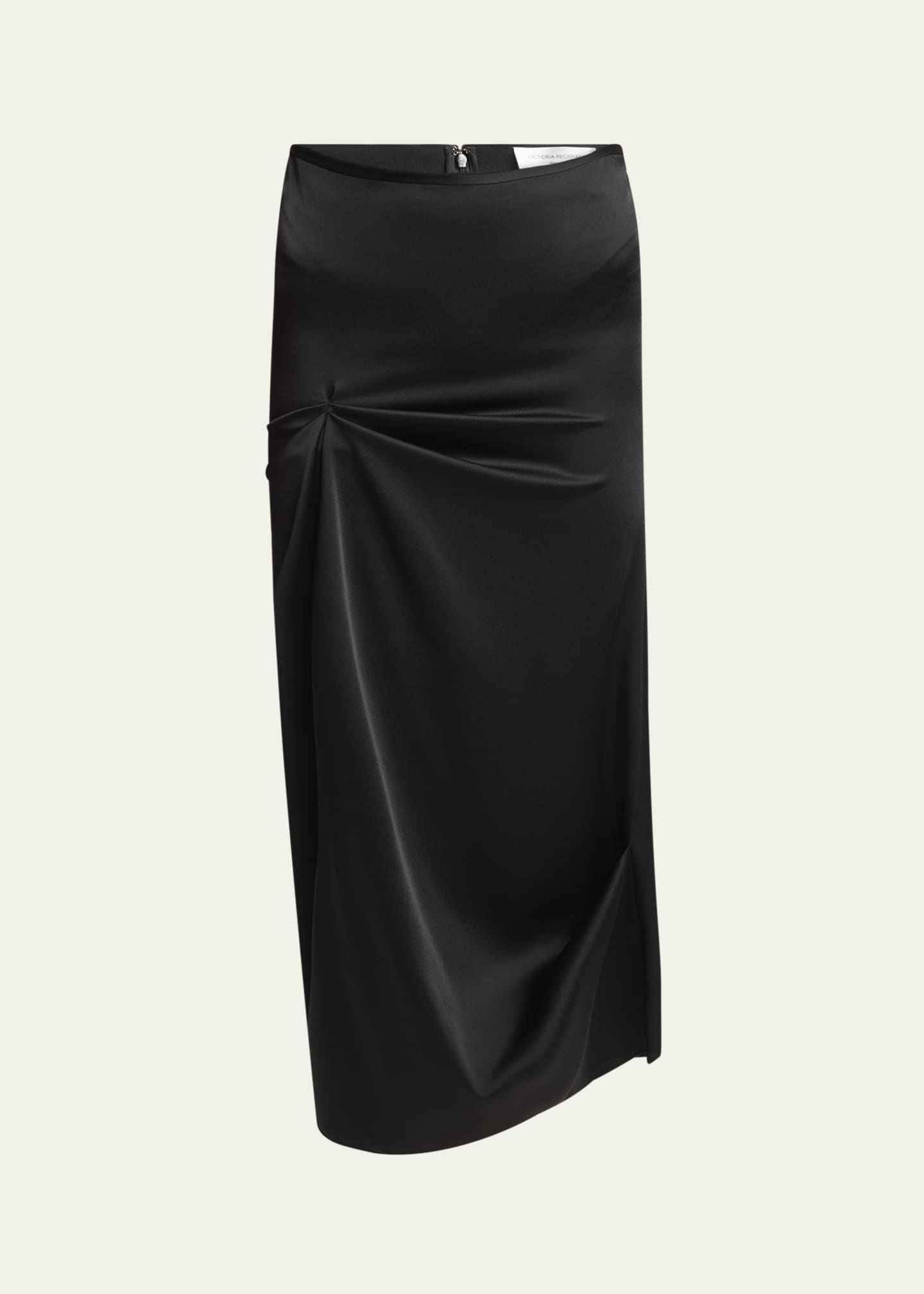 Victoria Beckham Draped Pleat Satin Midi Skirt Image 1 of 5
