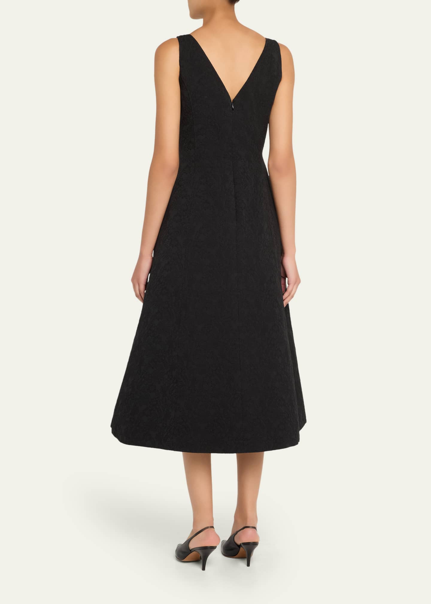 Carolina Herrera V-Neck Bow Floral Brocade Midi Dress Image 3 of 5