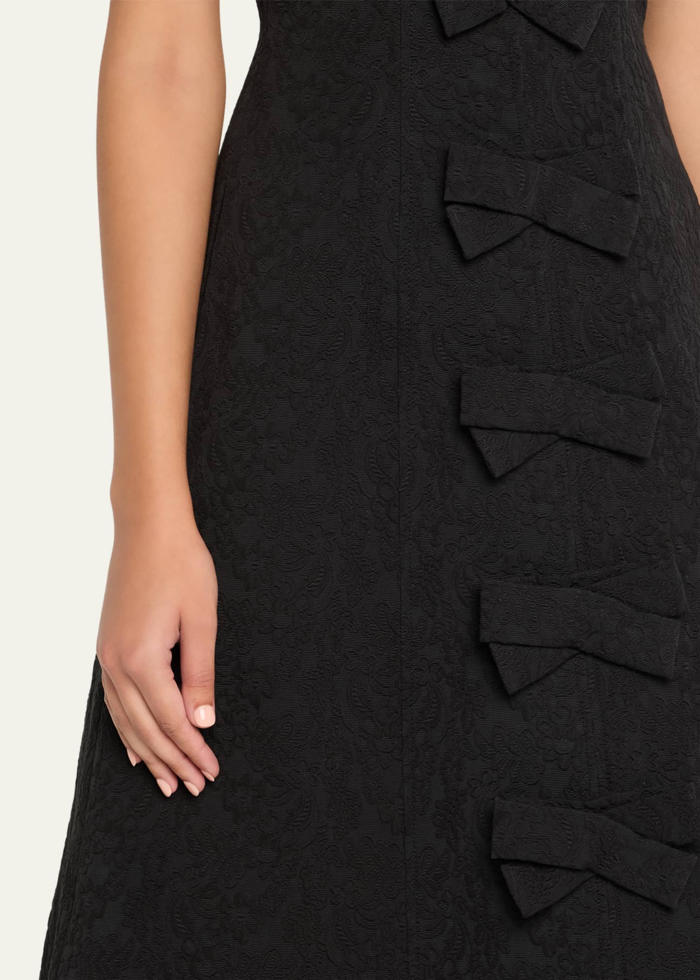 Carolina Herrera V-Neck Bow Floral Brocade Midi Dress Image 5 of 5