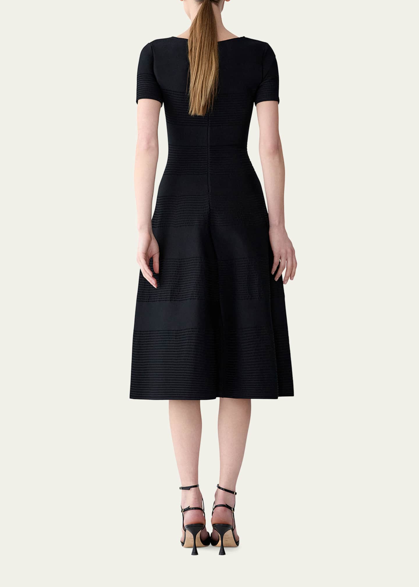 Carolina Herrera Crystal Bow V-Neck Flare Dress Image 3 of 4