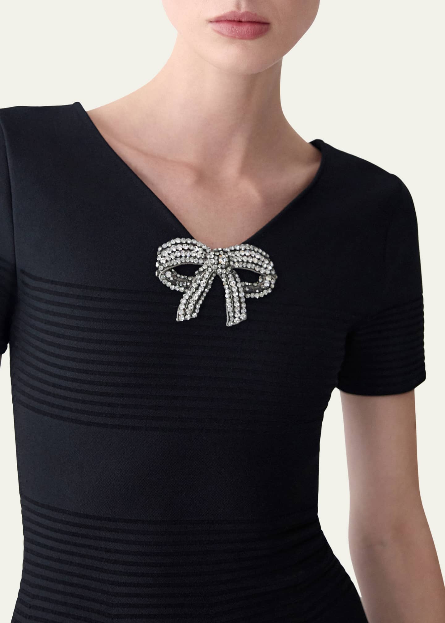 Carolina Herrera Crystal Bow V-Neck Flare Dress Image 4 of 4