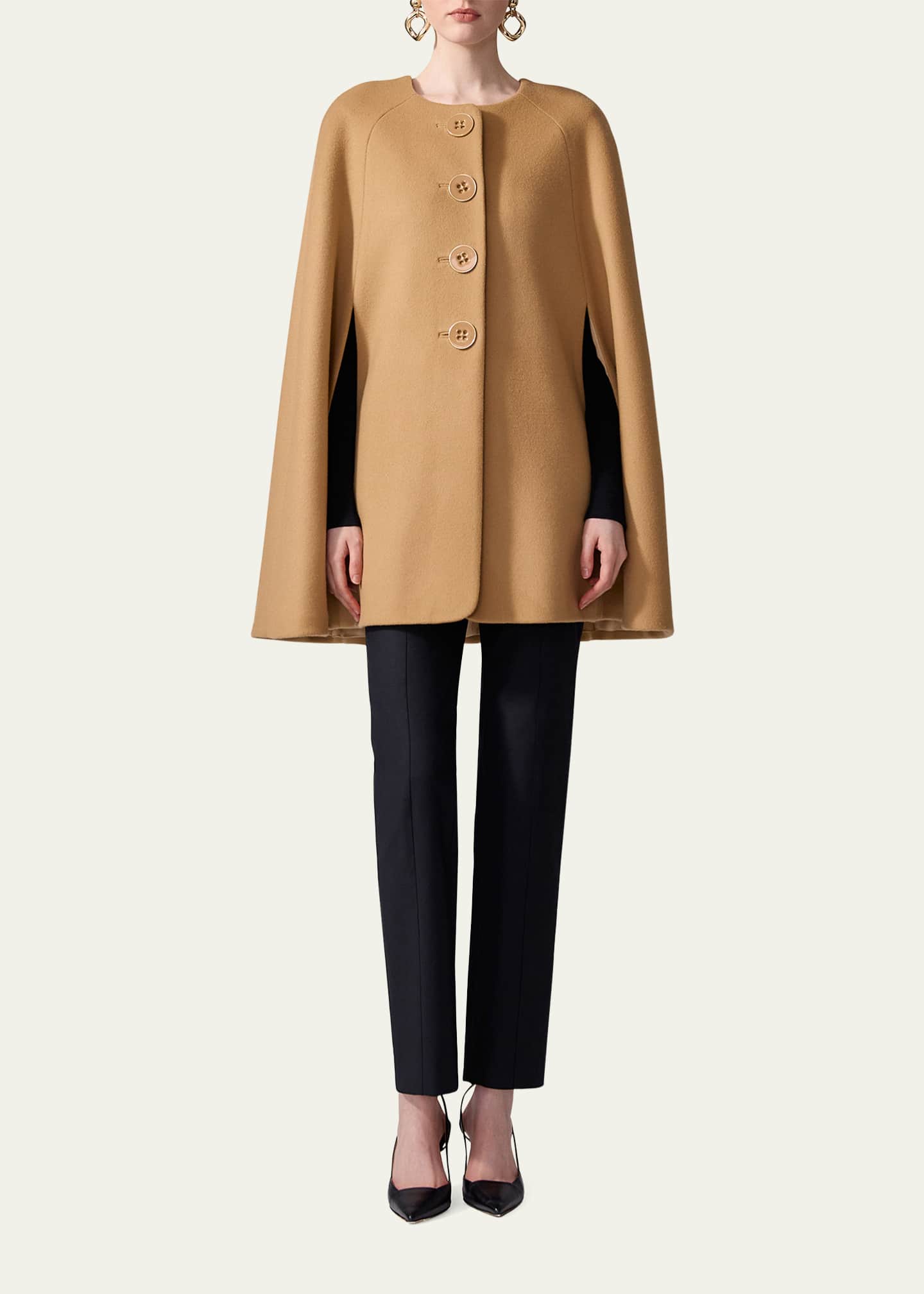 Carolina Herrera Button-Front Wool Cape Image 2 of 3