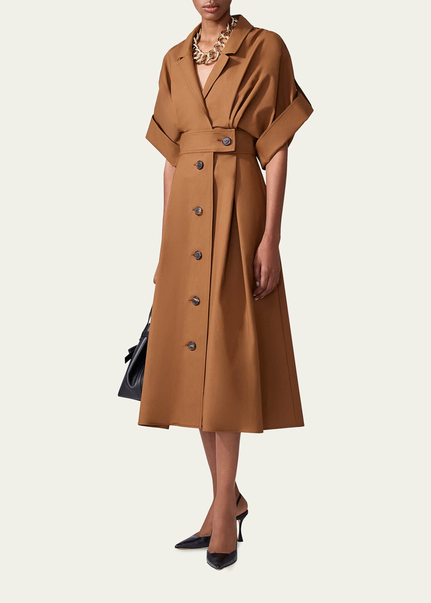 Carolina Herrera Wide Short-Sleeve Midi Shirtdress Image 2 of 4