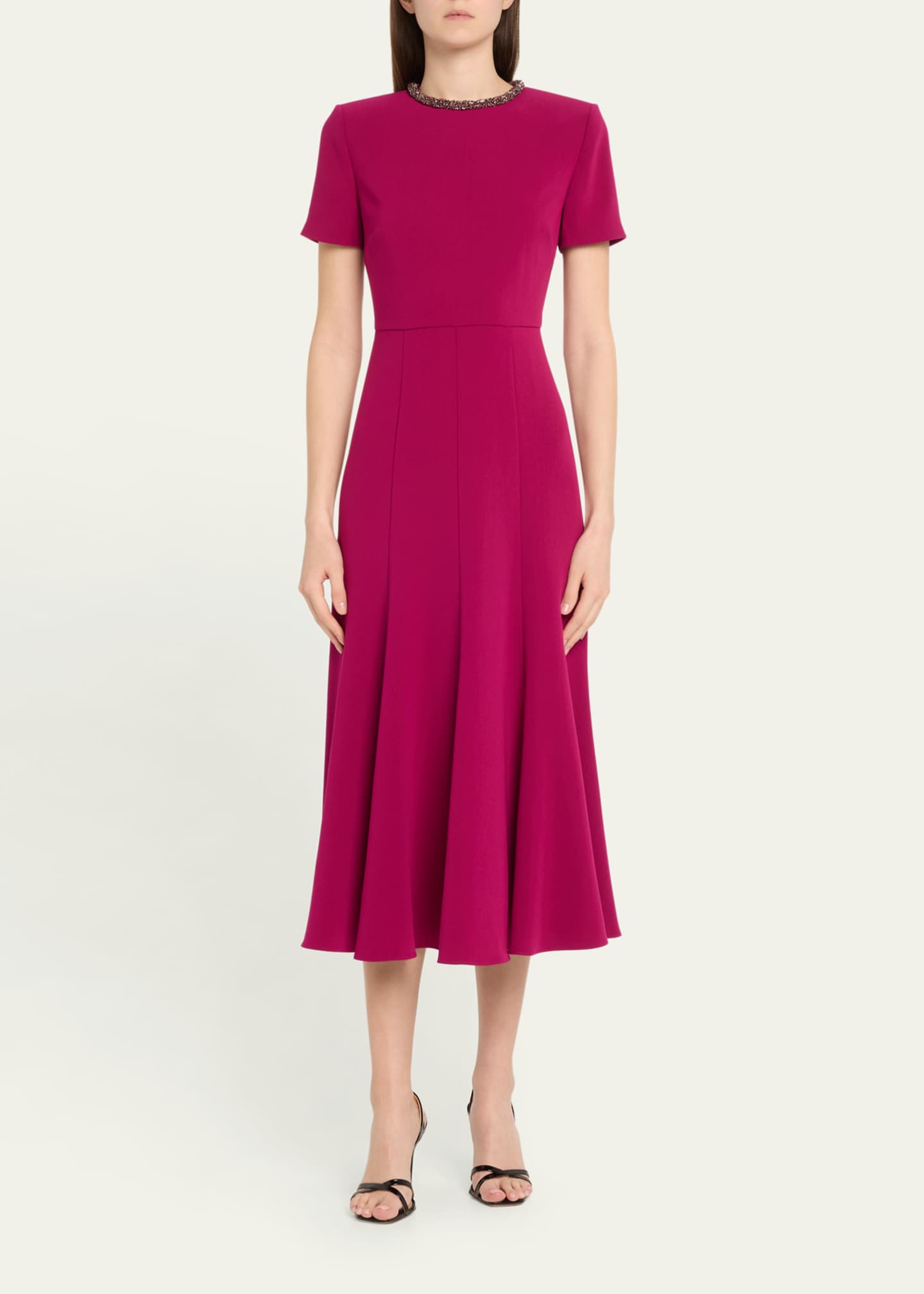 Roland Mouret Diamante Neck Light Cady Midi Dress Image 2 of 5