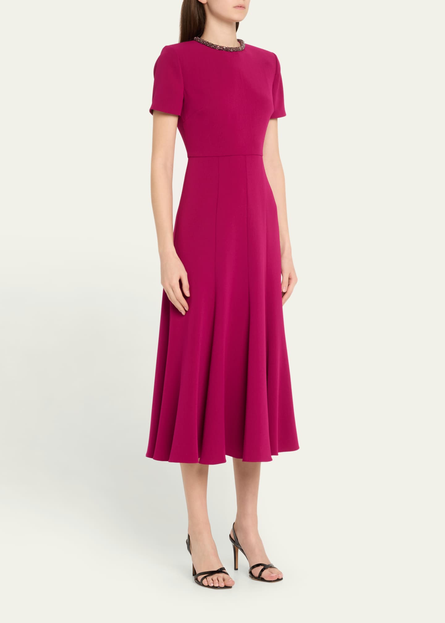 Roland Mouret Diamante Neck Light Cady Midi Dress Image 4 of 5