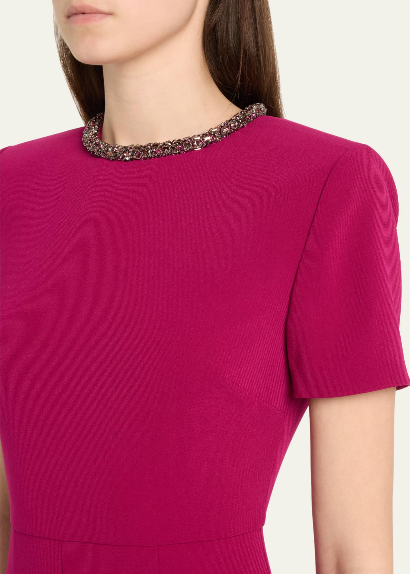 Roland Mouret Diamante Neck Light Cady Midi Dress Image 5 of 5