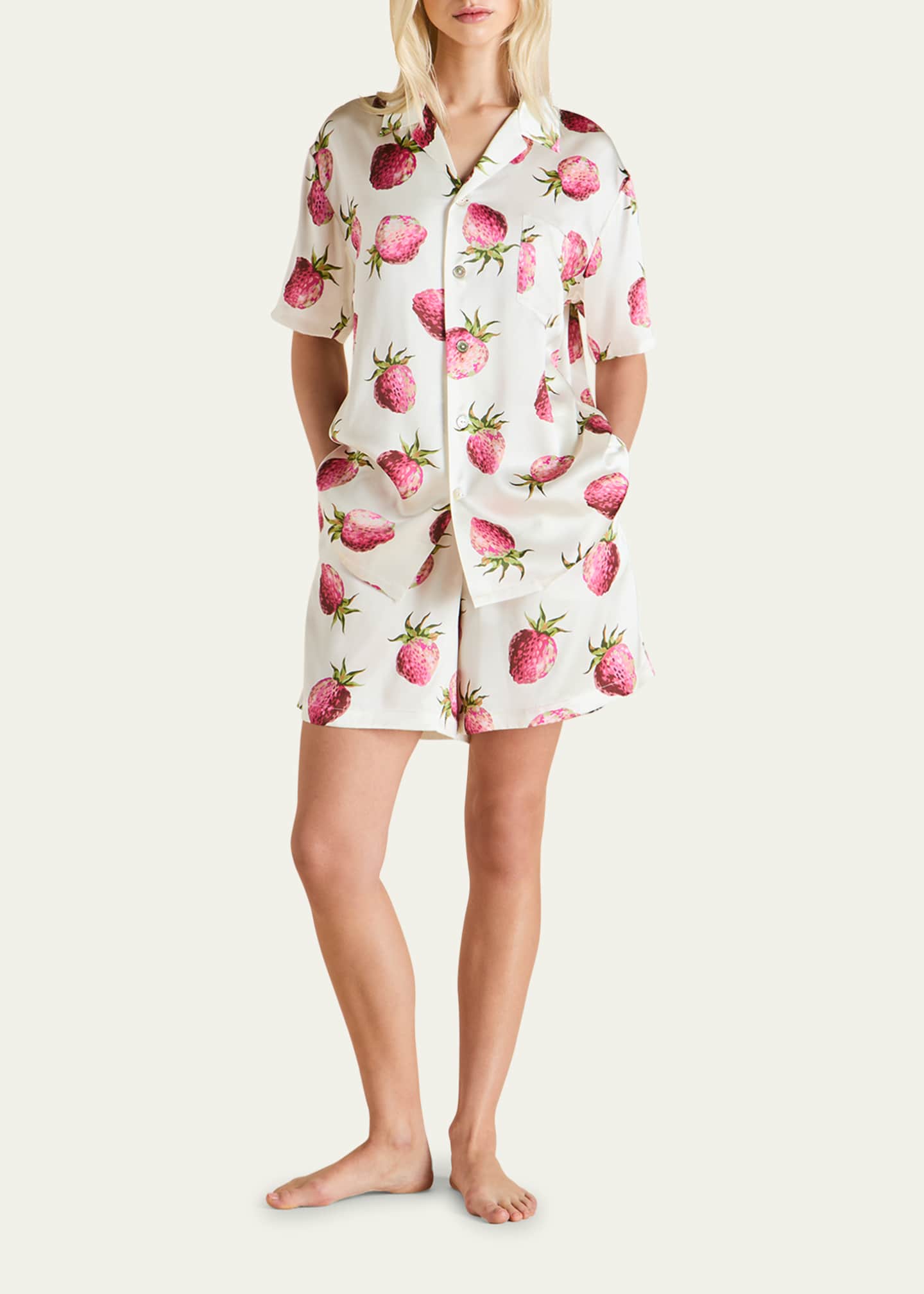 Olivia von Halle Emeli Strawberry-Print Silk Satin Pajama Set Image 2 of 4