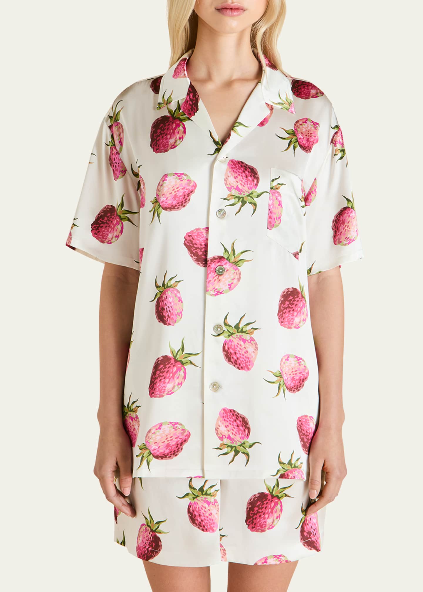 Olivia von Halle Emeli Strawberry-Print Silk Satin Pajama Set Image 3 of 4