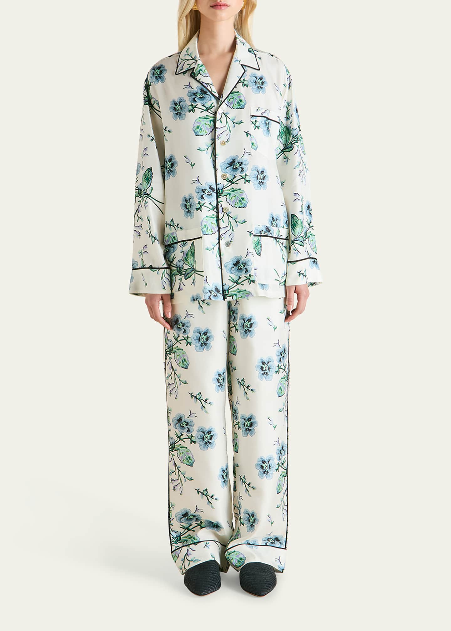 Olivia von Halle Yves Floral-Print Silk Twill Pajama Set Image 2 of 4